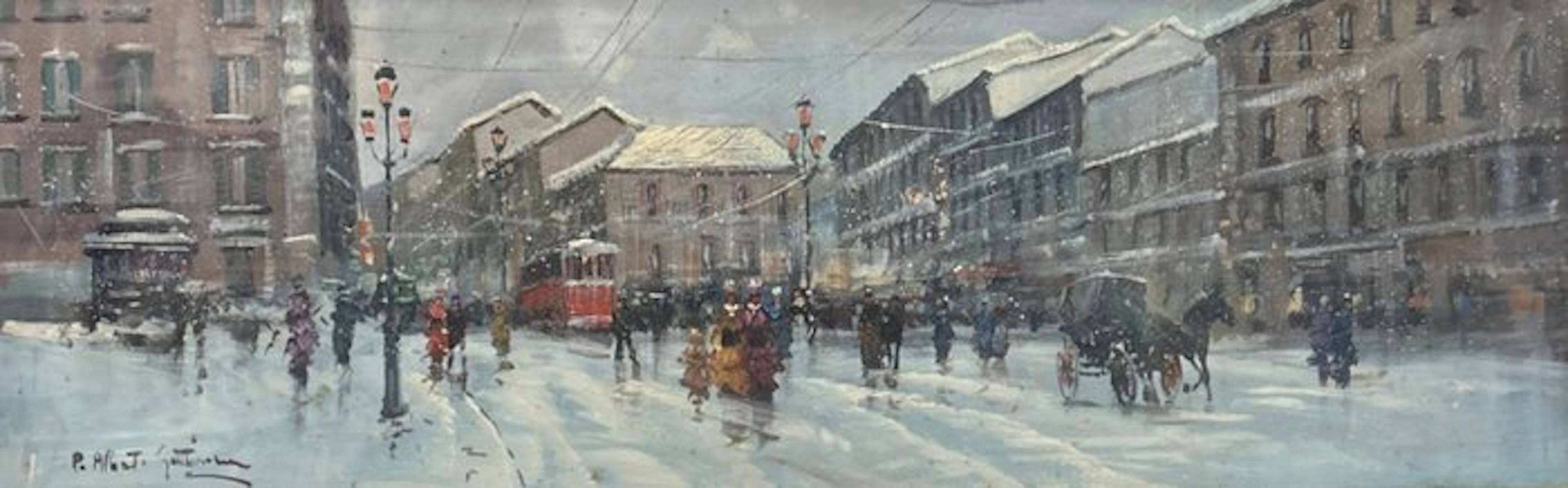Italian school (XX) - Scena di strada milanese invernale