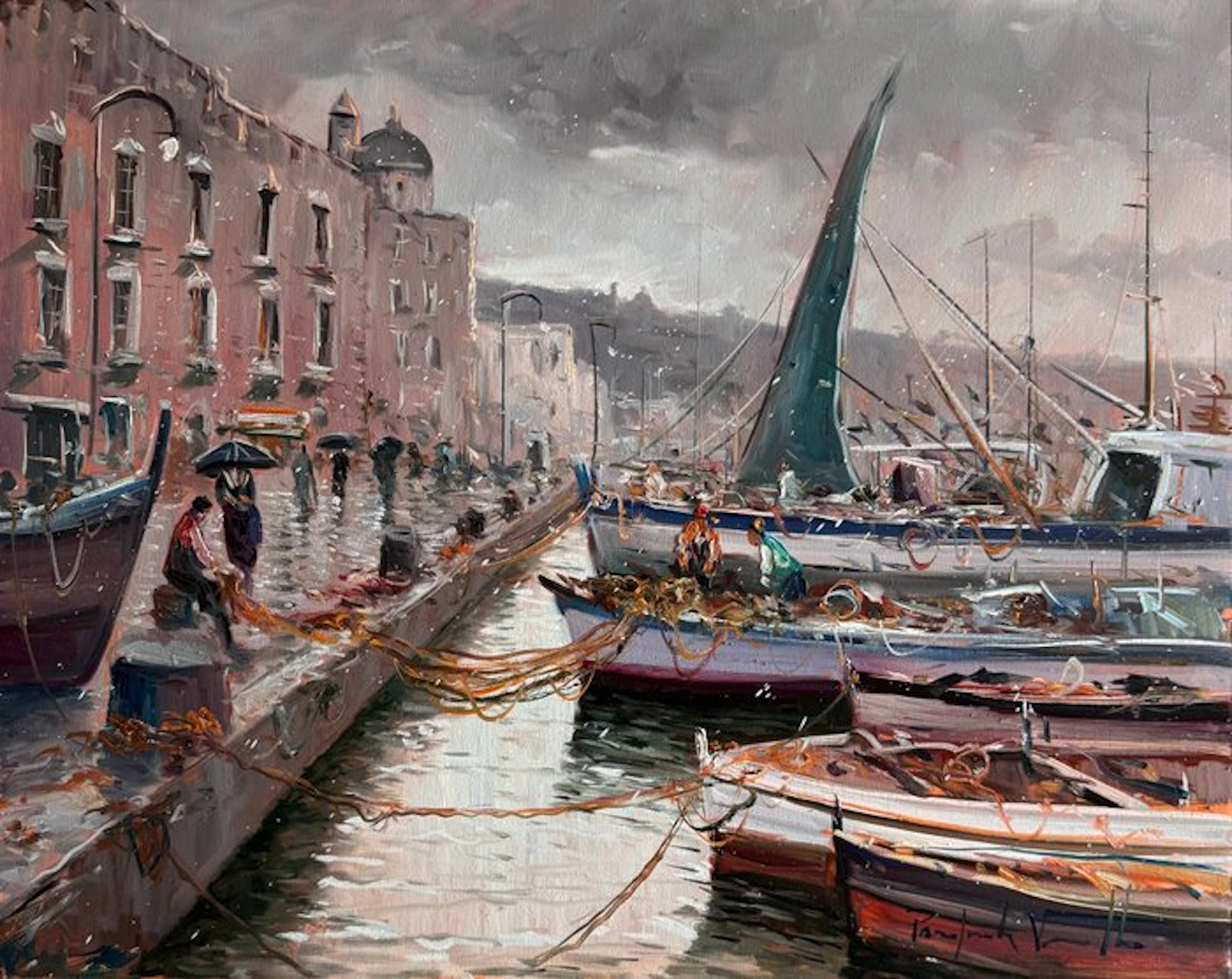 Pasquale Vuotto (1958) - Sul molo dell’isola di Procida sotto la pioggia