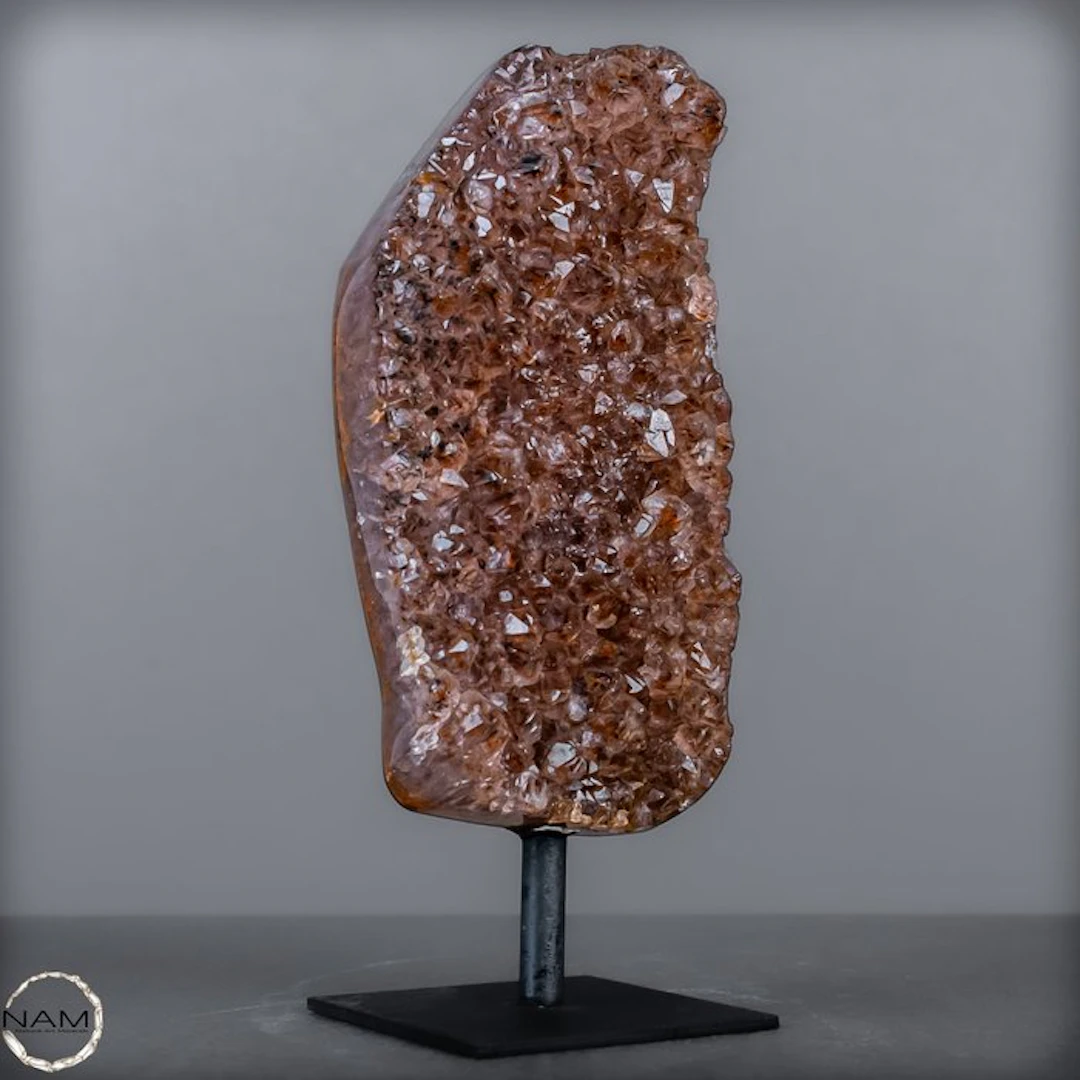 Natural fire quartz and carnelian druses with sparkling...