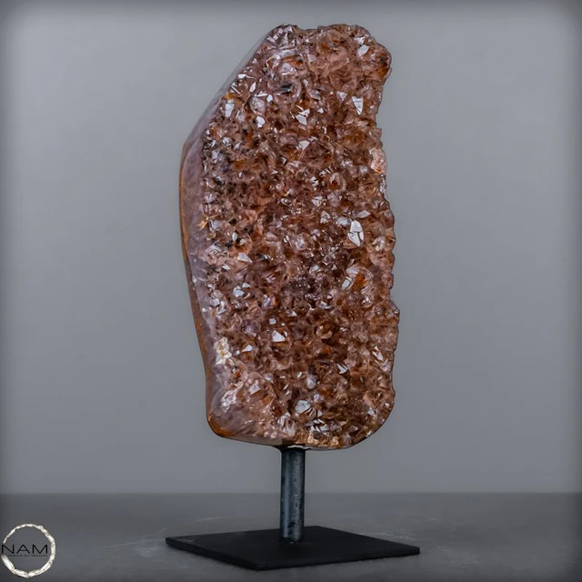 Natural fire quartz and carnelian druses with sparkling...