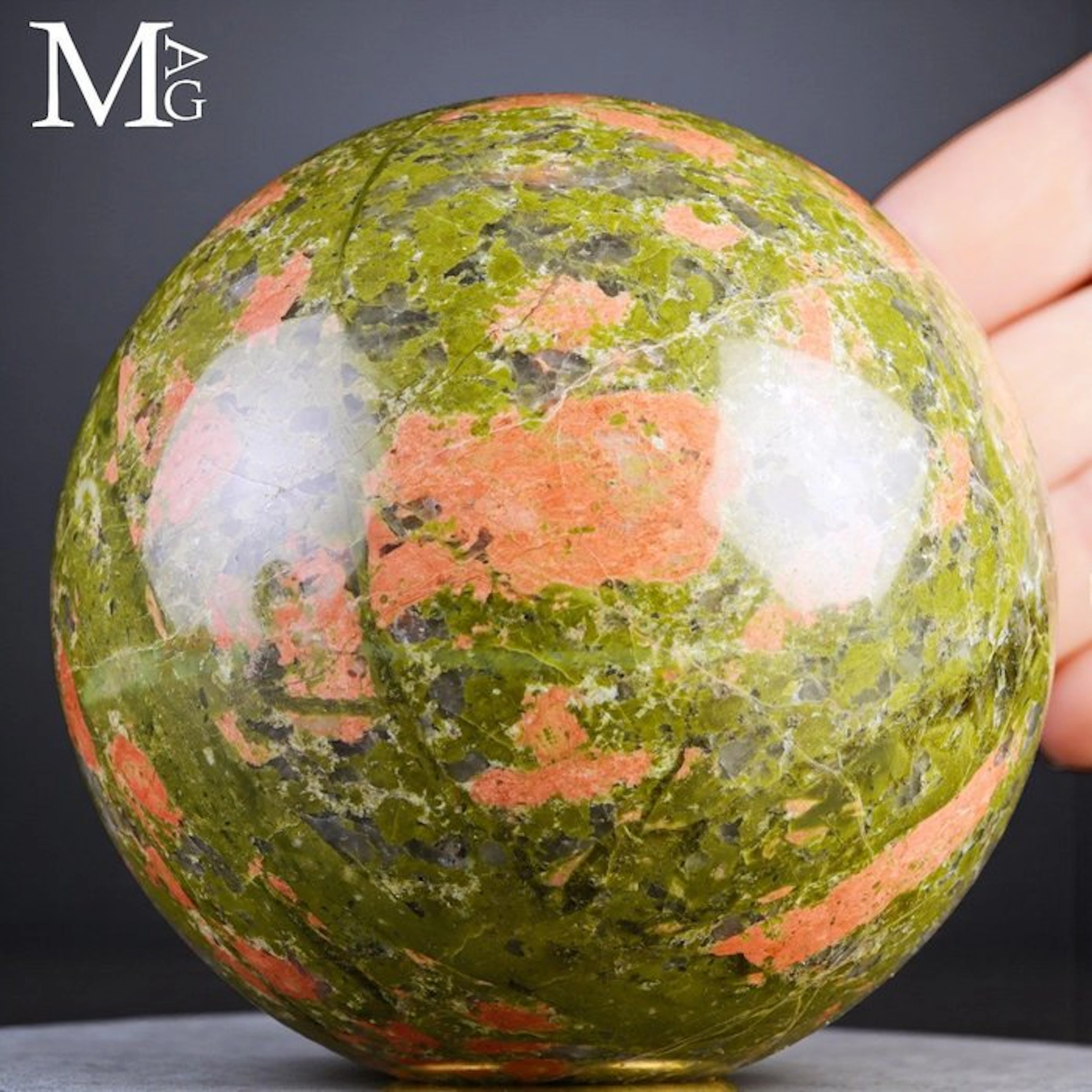 Vibrant Polished Unakite Sphere - Green Epidote and Pink...