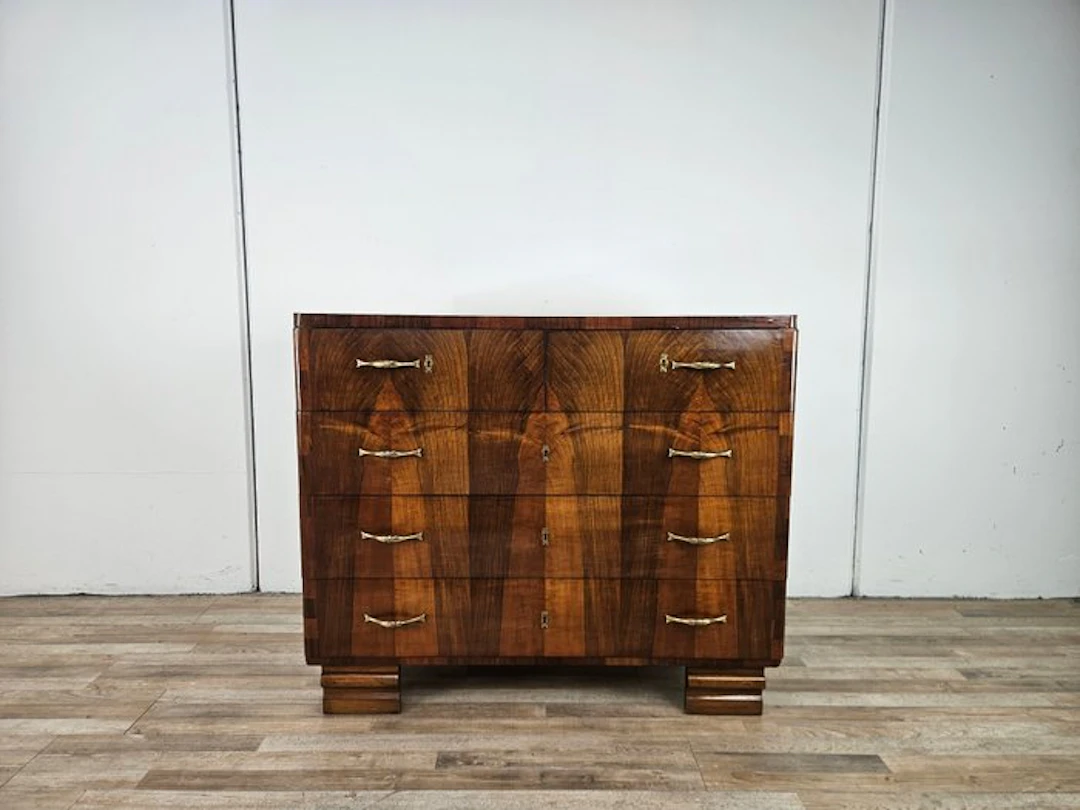 Commode - Walnut Art Deco dresser from the 1940s – 5 drawers - Burr walnut