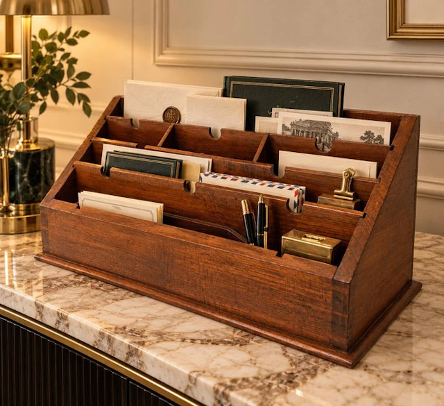 Letter holder - Antique wooden letter holder – desk...
