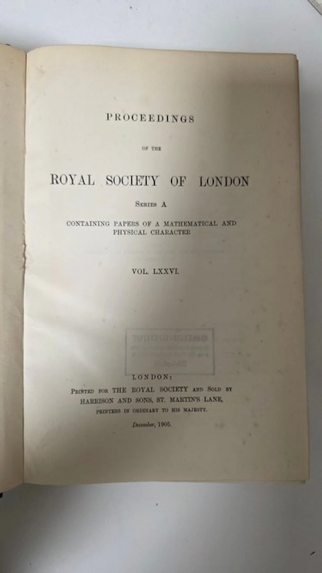 The Royal Society of London - Proceedings of the Royal Society of London