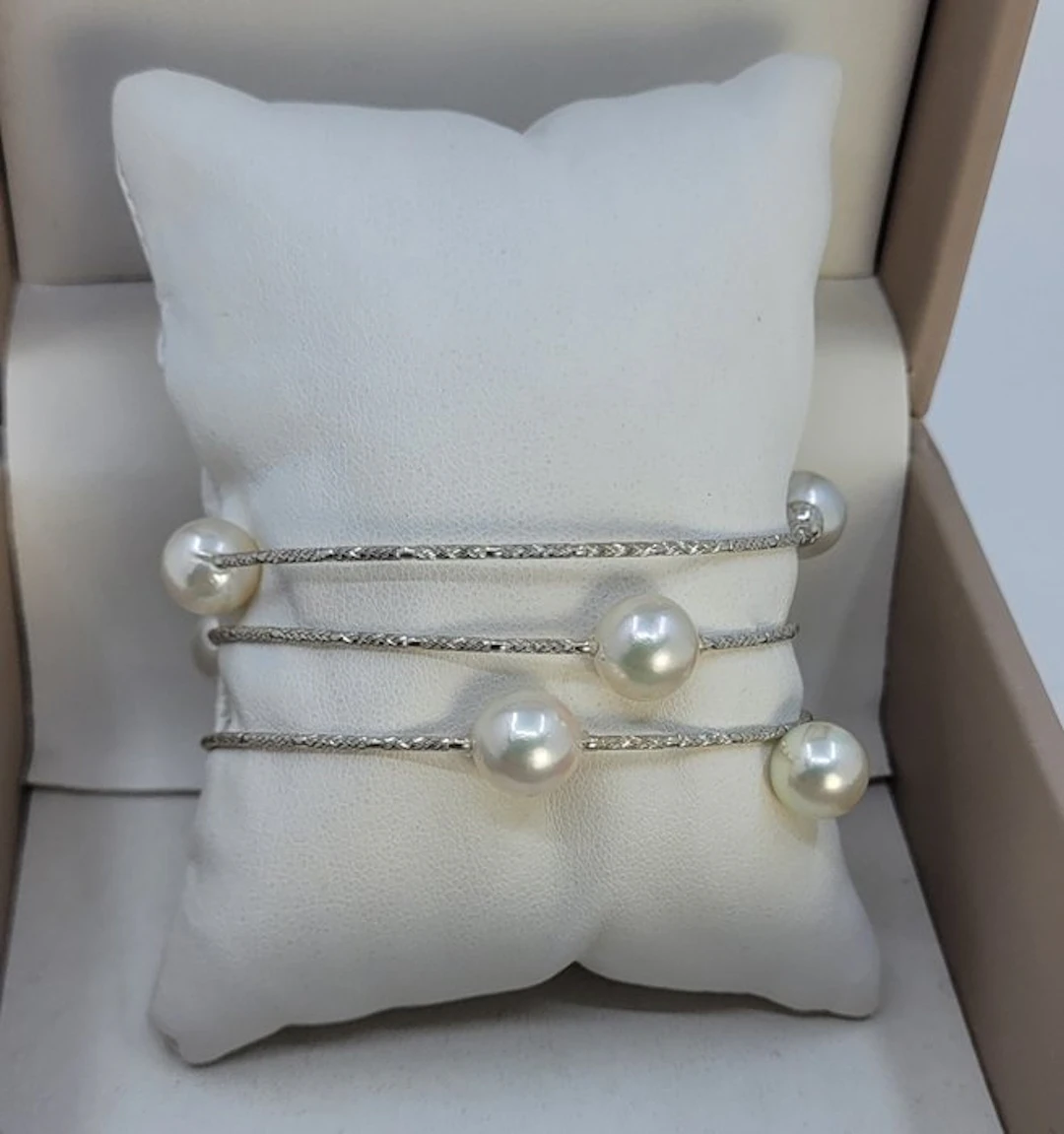 Bracelet - 18 kt. White gold - 9x9.5mm Akoya Pearls