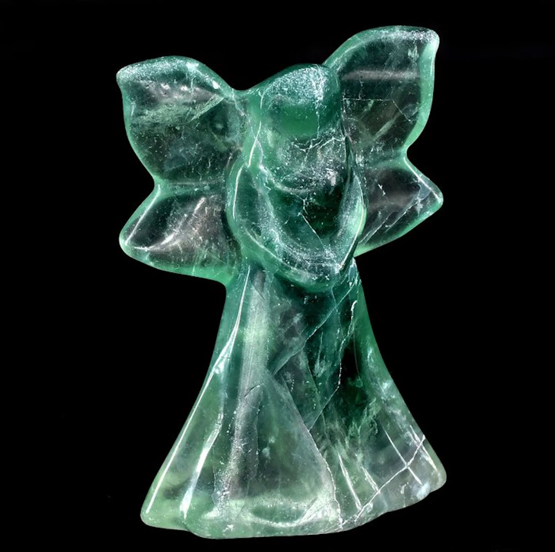 High quality green fluorite standing butterfly angel...