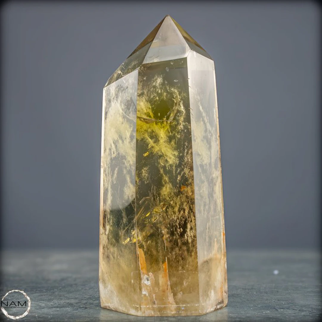Gorgeous citrine obelisk – golden clarity with sparkling...
