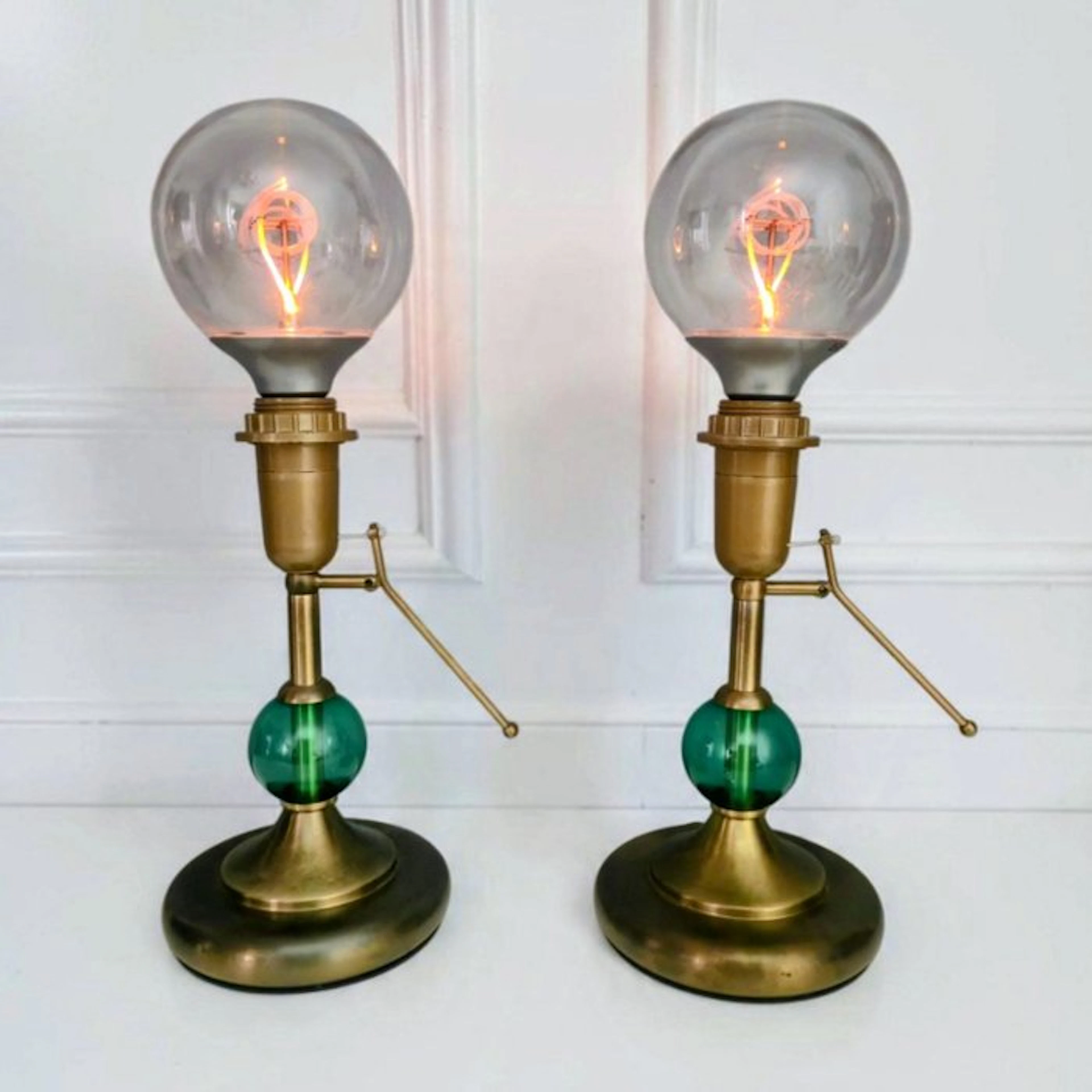 Desk lamp (2) - Rare Vintage Lamp Set - Metal, Glass