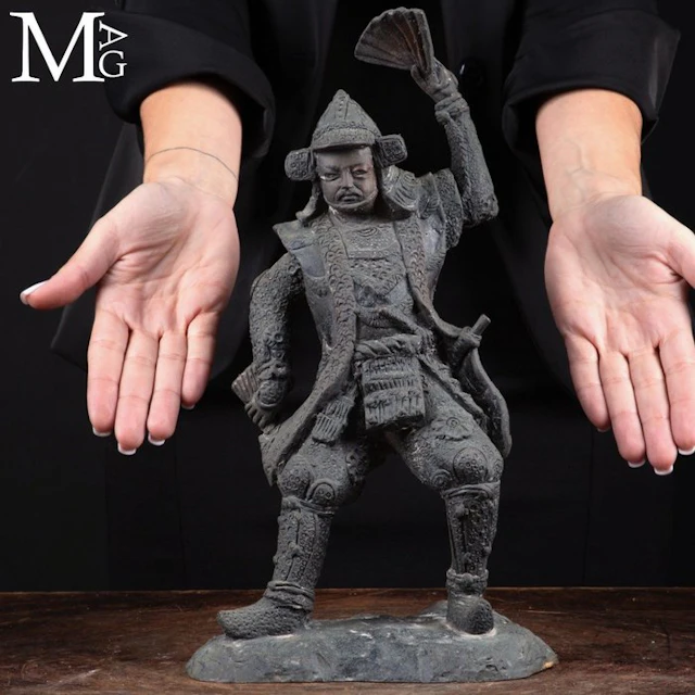 Japanese Samurai Warrior Okimono Sculpture with Dynamic...