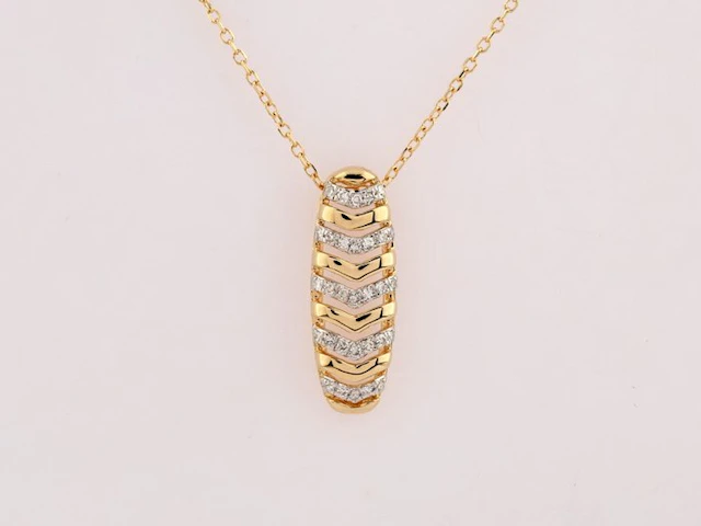 Necklace with pendant - 14 kt. Yellow gold - 0.08ct. tw. Diamond (Natural)