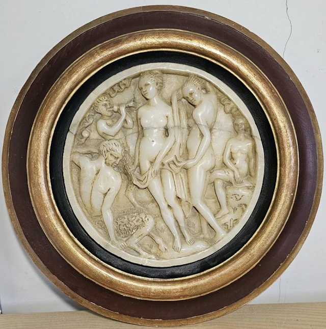 Relief, Tondo Scène Mythologique XIXe - 43 cm - Alabaster