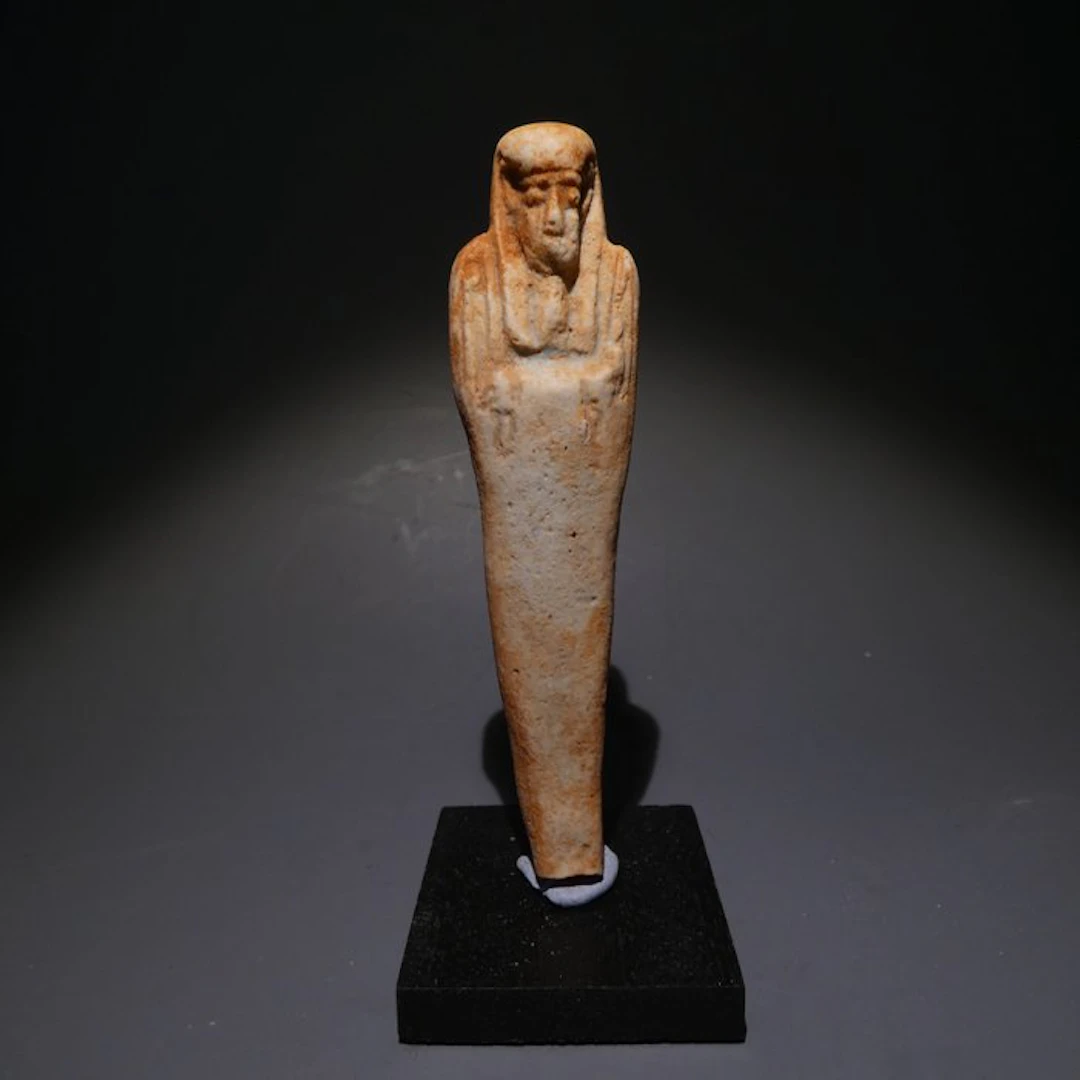 Ancient Egyptian Faience Shabti. 9,5 cm H. 30th Dynasty, 378 - 341 BC.