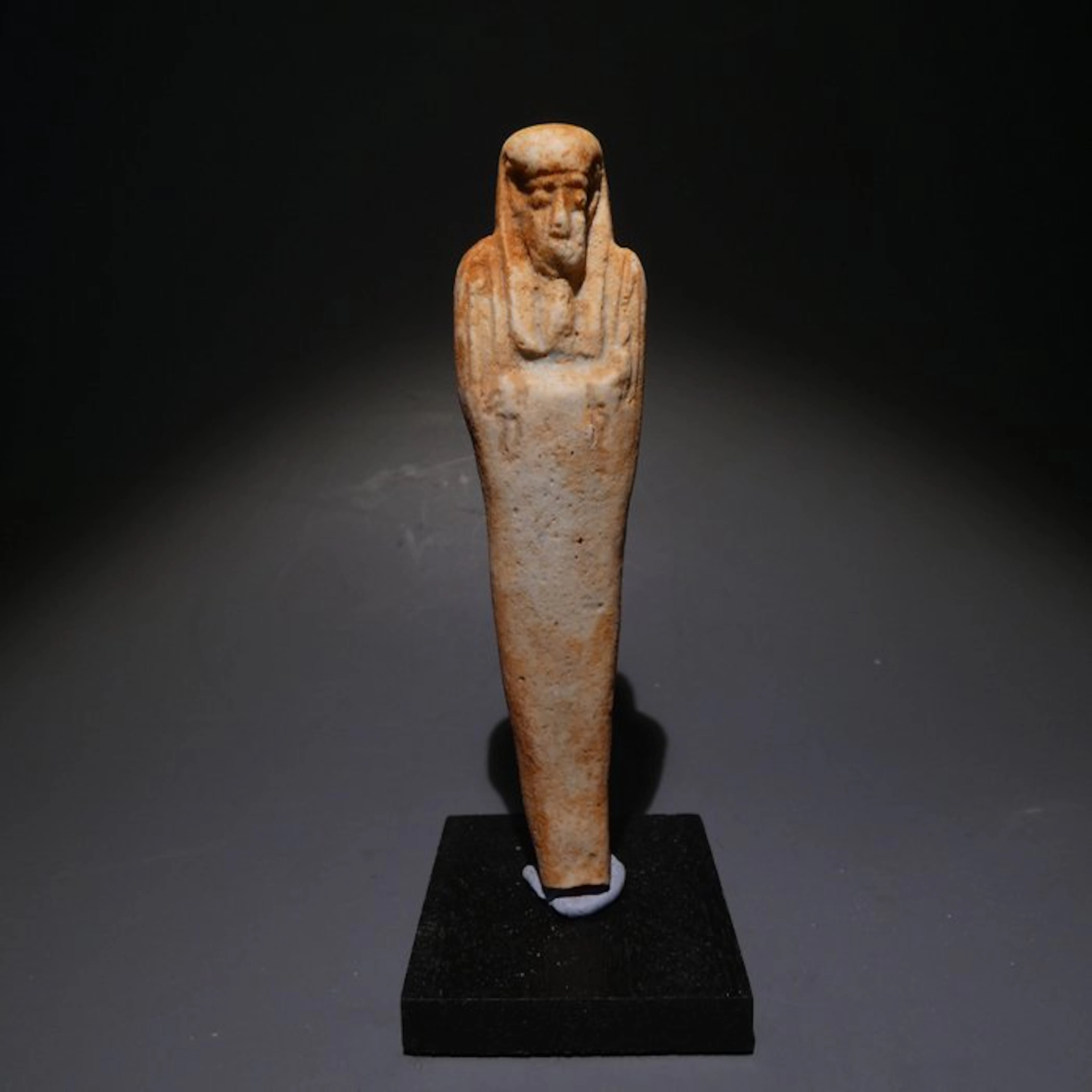 Ancient Egyptian Faience Shabti. 9,5 cm H. 30th Dynasty, 378 - 341 BC.