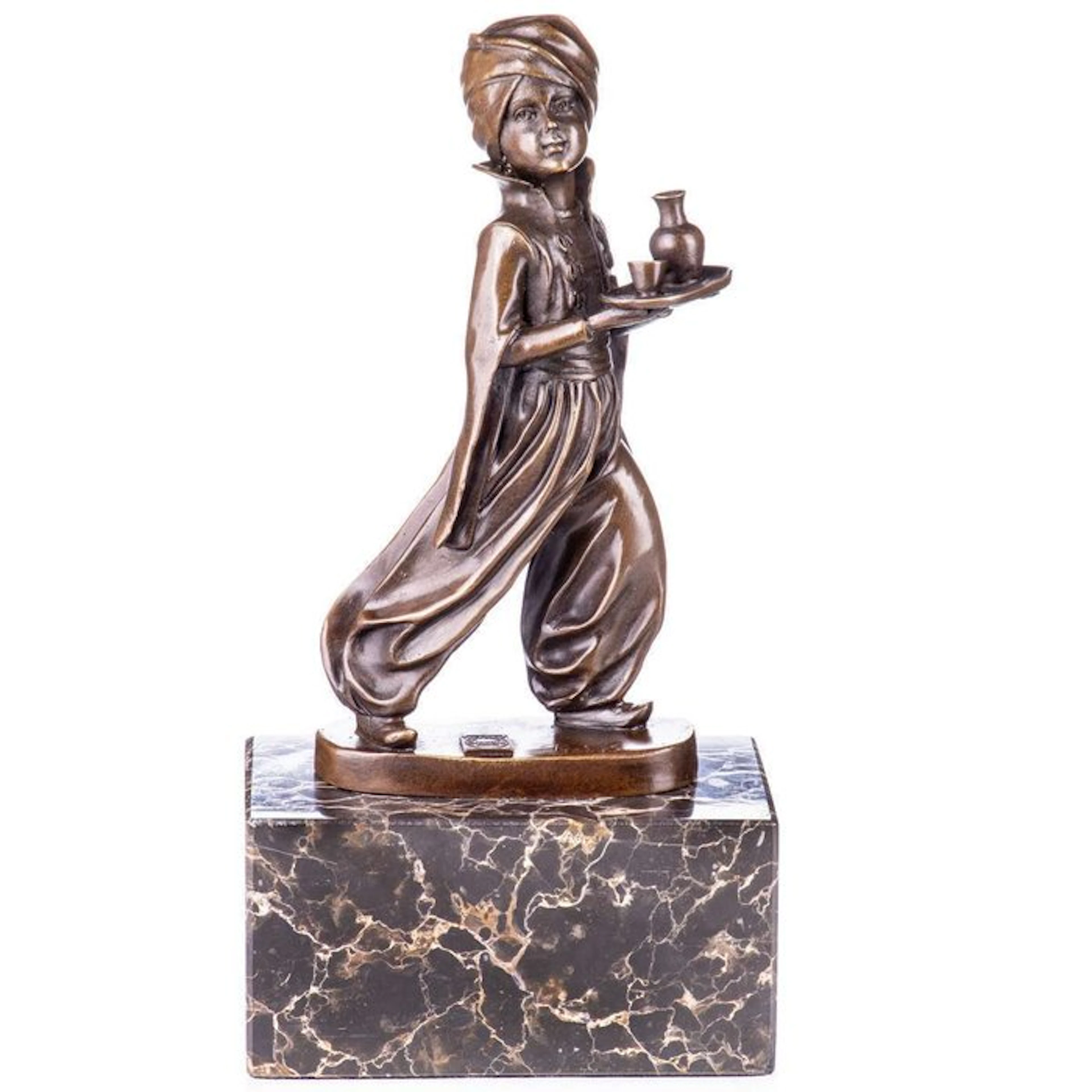 Figure - Art Deco Bronzefigur Orientalischer Diener 26 cm - Bronze, Marble