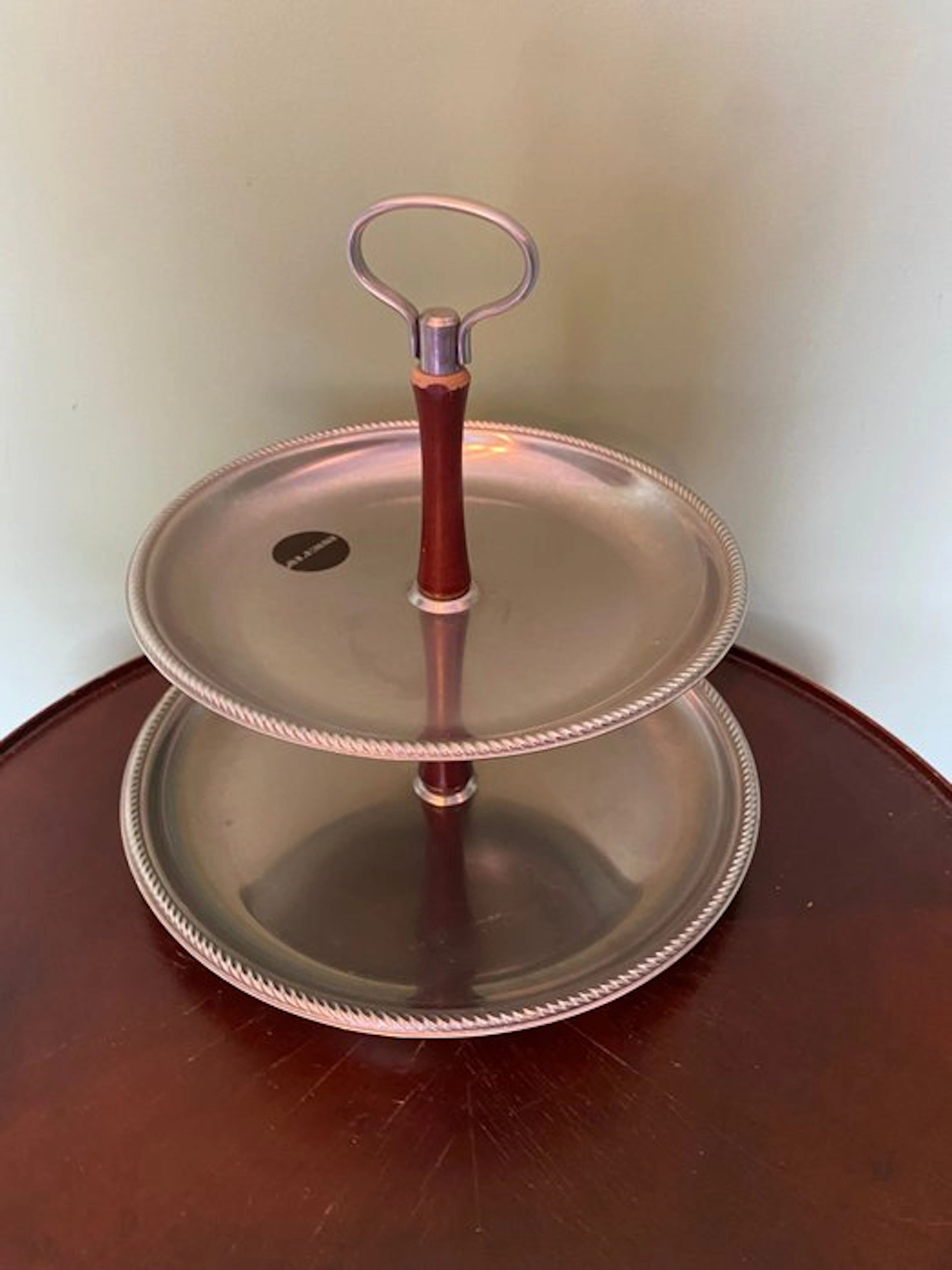 Alessi - Dessert service - Steel, Wood - two-tier dessert platter