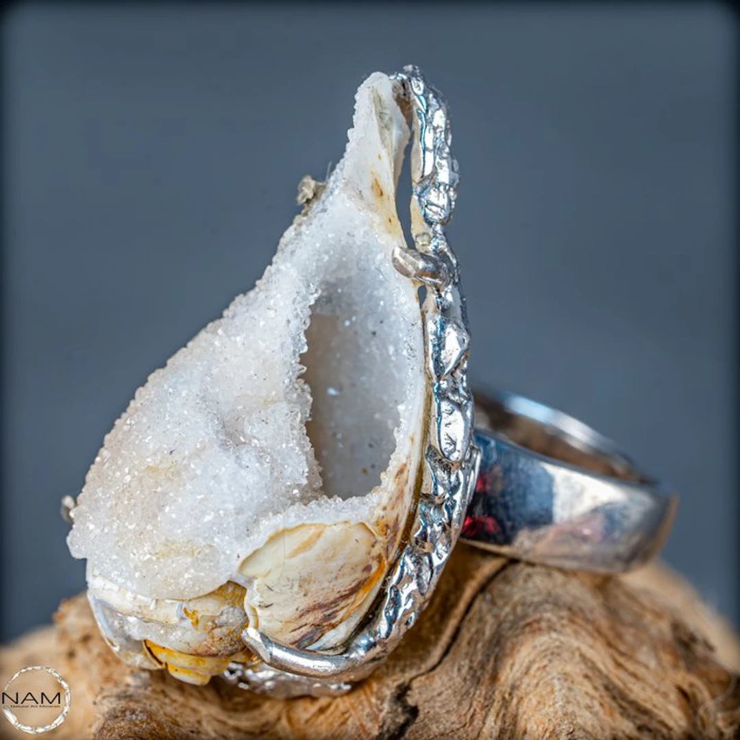 Rare natural fossil agatized shell ring 62.35 ct- 12.47 g