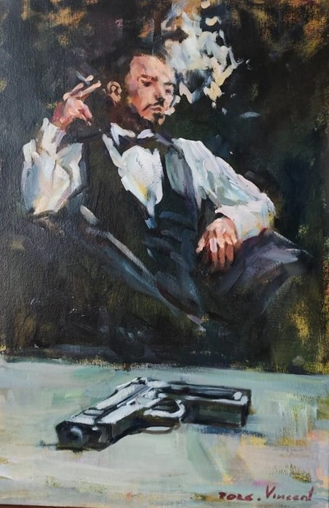 Vincent Igor Ilinskiy (XX-XXI) - Mafia Boss Smoking Cigar Gun on Table