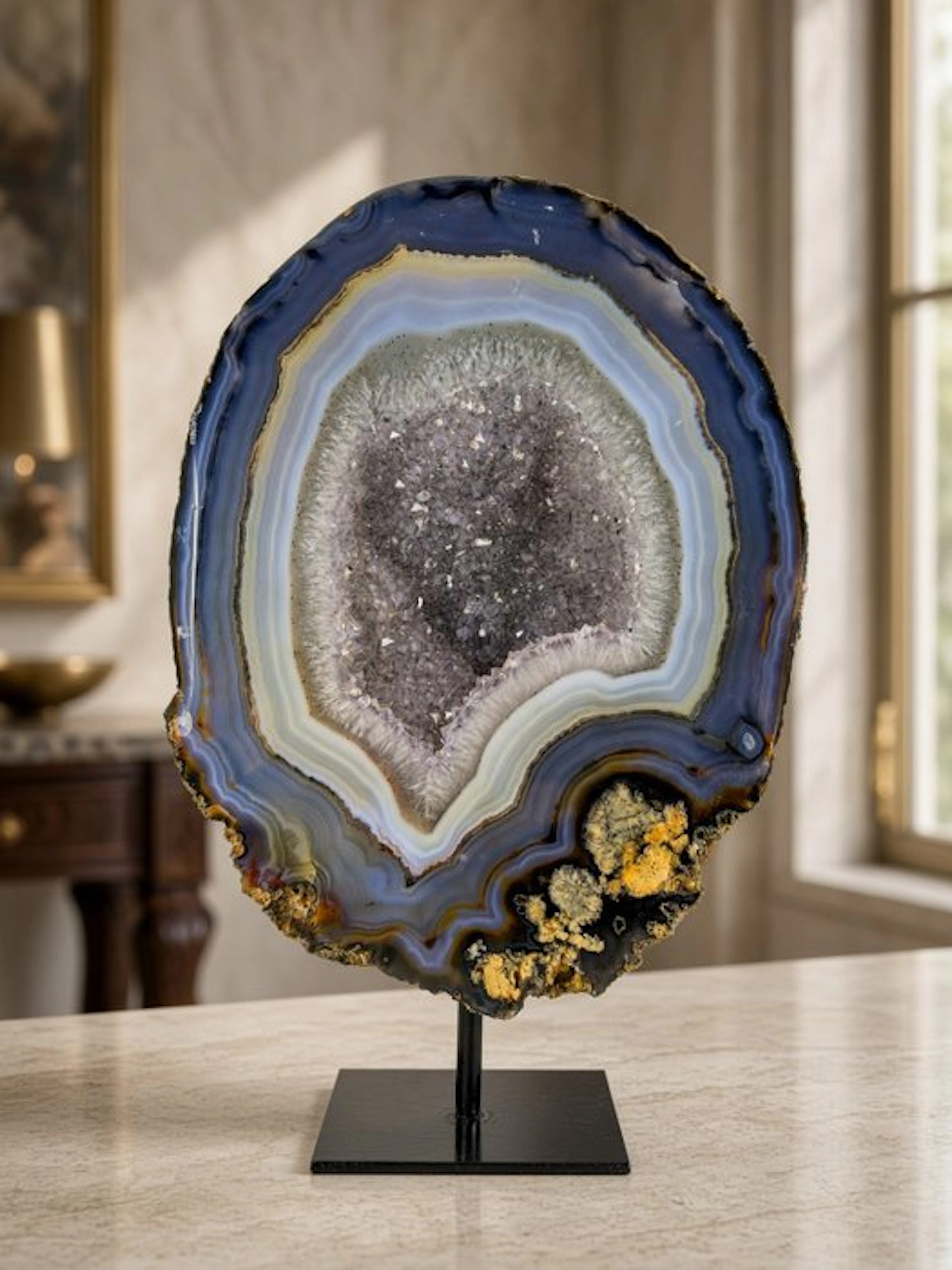 Very large rare natural agate with crystal portal geode...