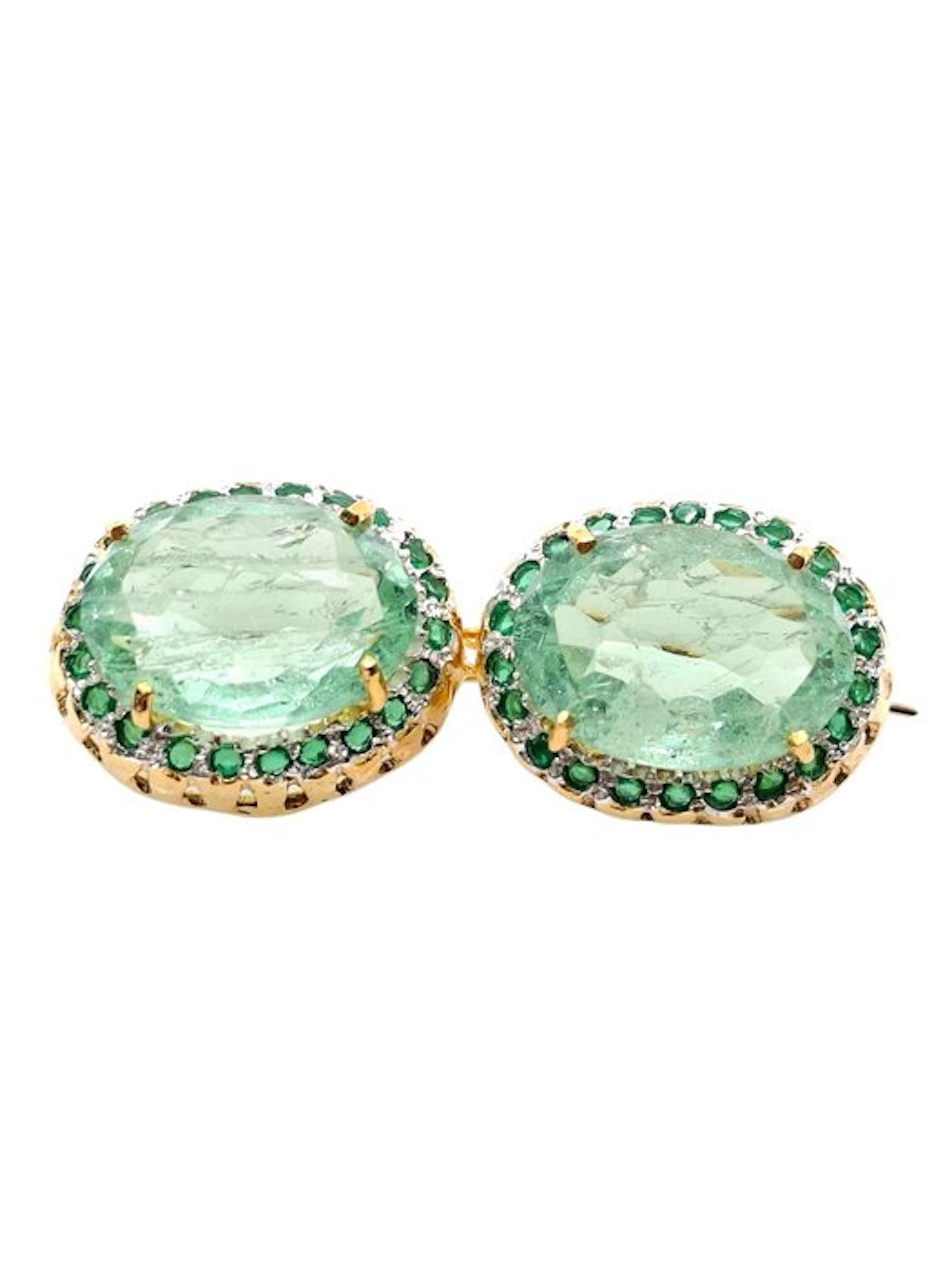 No reserve price - Earrings - 9 kt. Silver, Yellow gold Emerald - Emerald