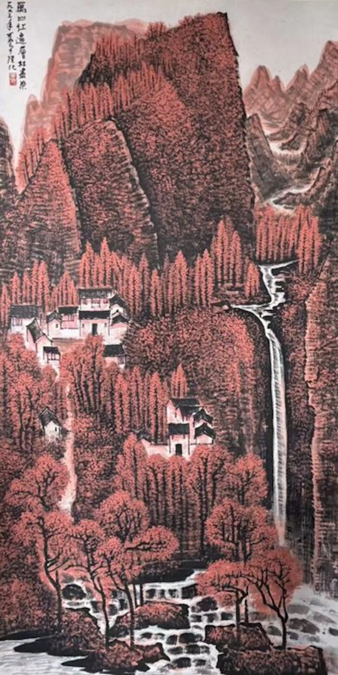 INK AND COLOR ON PAPER PAINTING'Landscape'《万山红遍》 - Attributed to - China