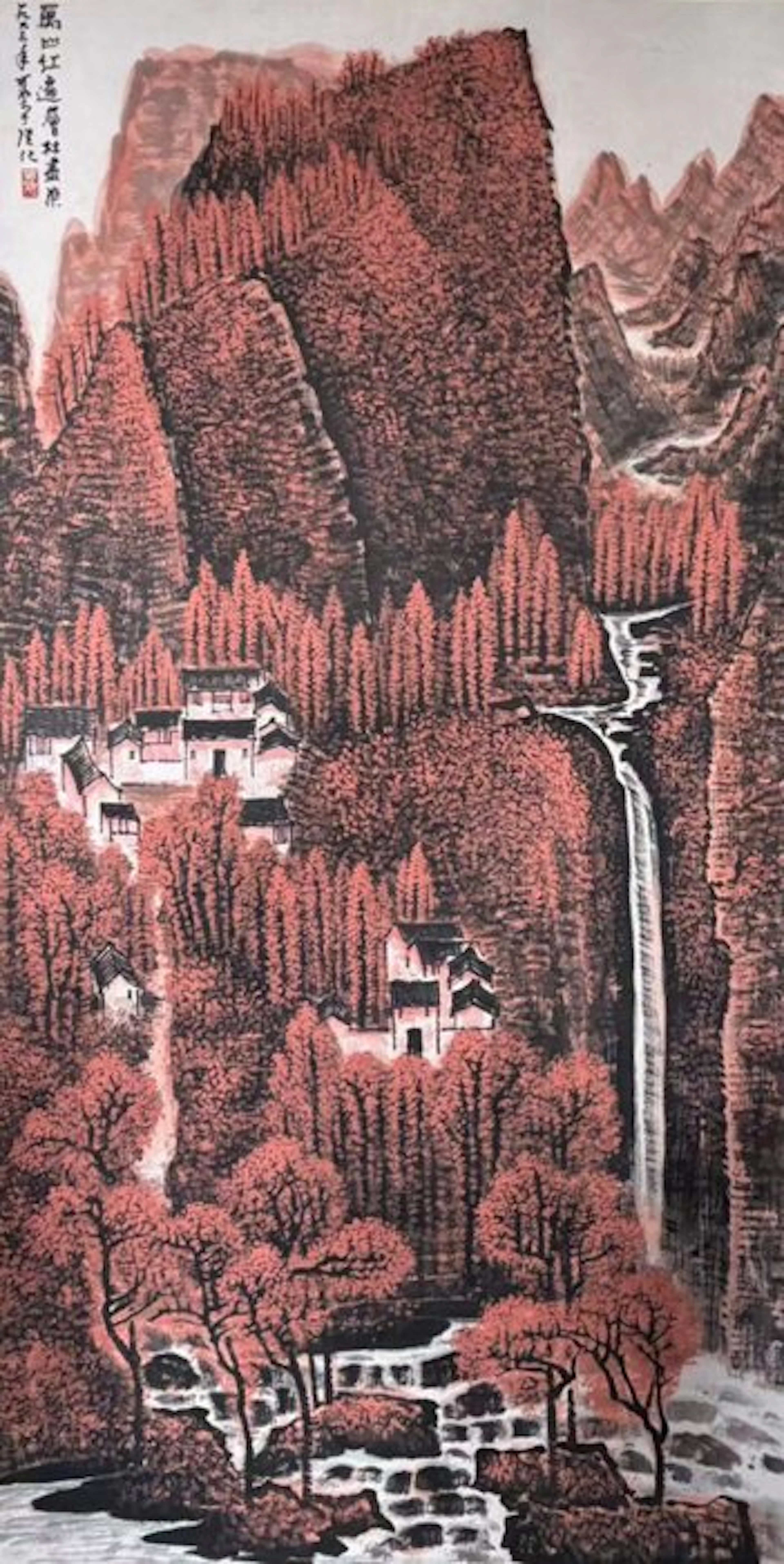 INK AND COLOR ON PAPER PAINTING'Landscape'《万山红遍》 - Attributed to - China