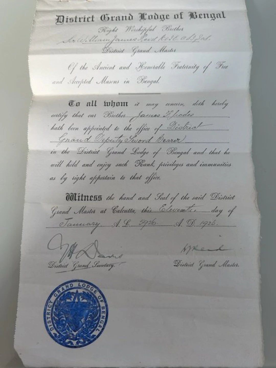 Document - British India Freemasonry – James Rhodes – 3...