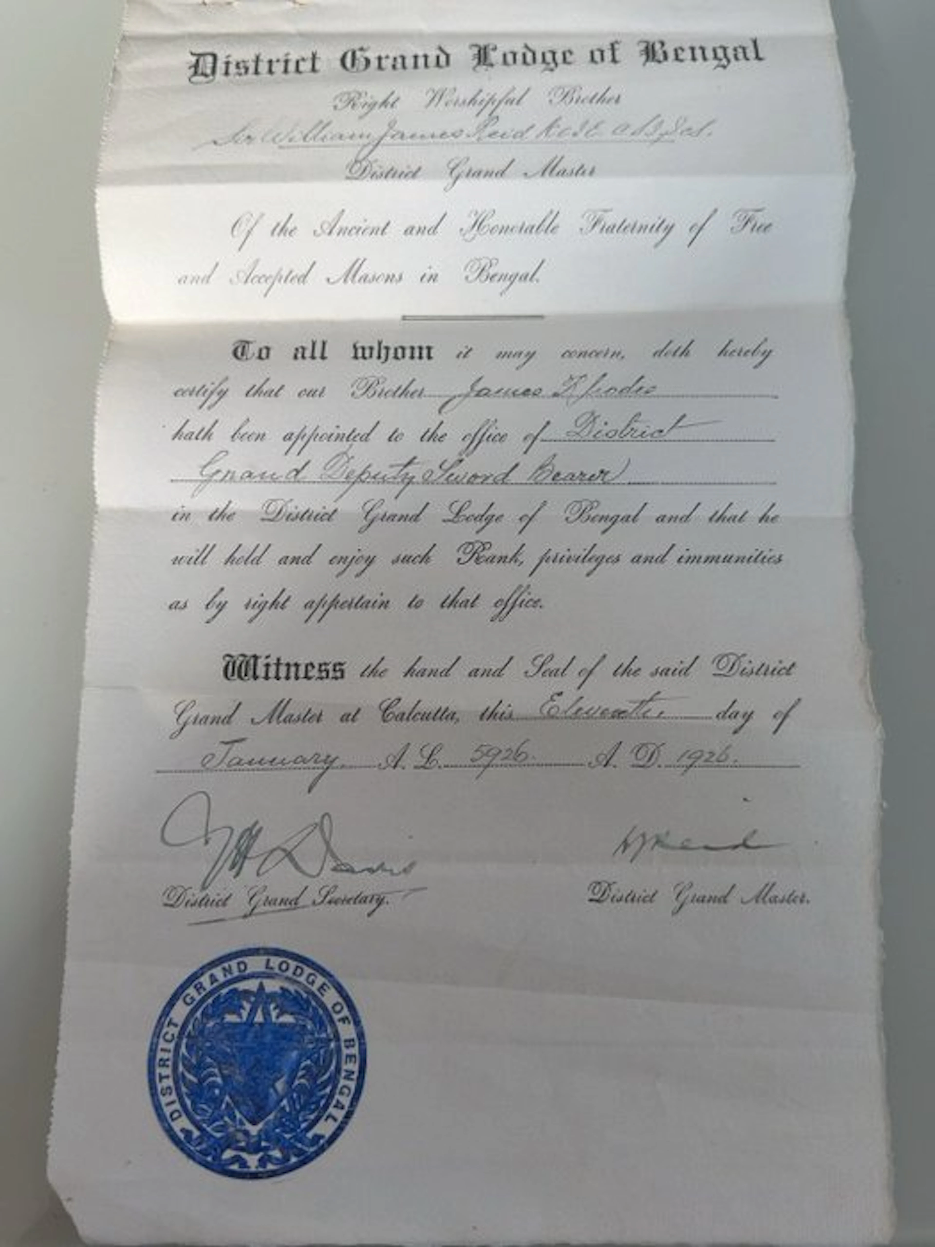 Document - British India Freemasonry – James Rhodes – 3...