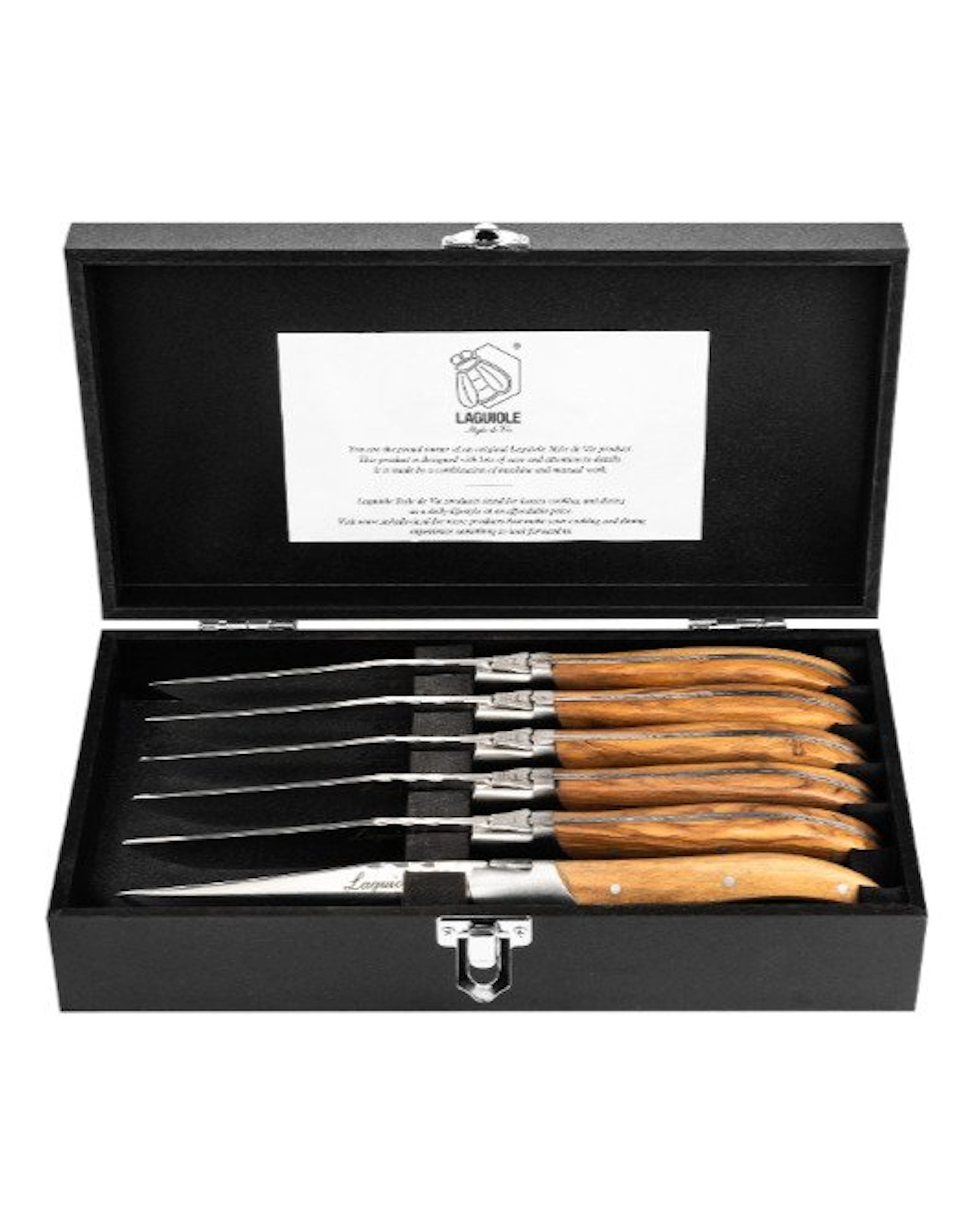Laguiole - 6x Luxury Steak Knives - Olive Wood - style de...