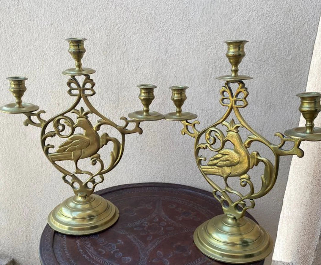 Taperstick (2) - Gilt brass - Art Nouveau period