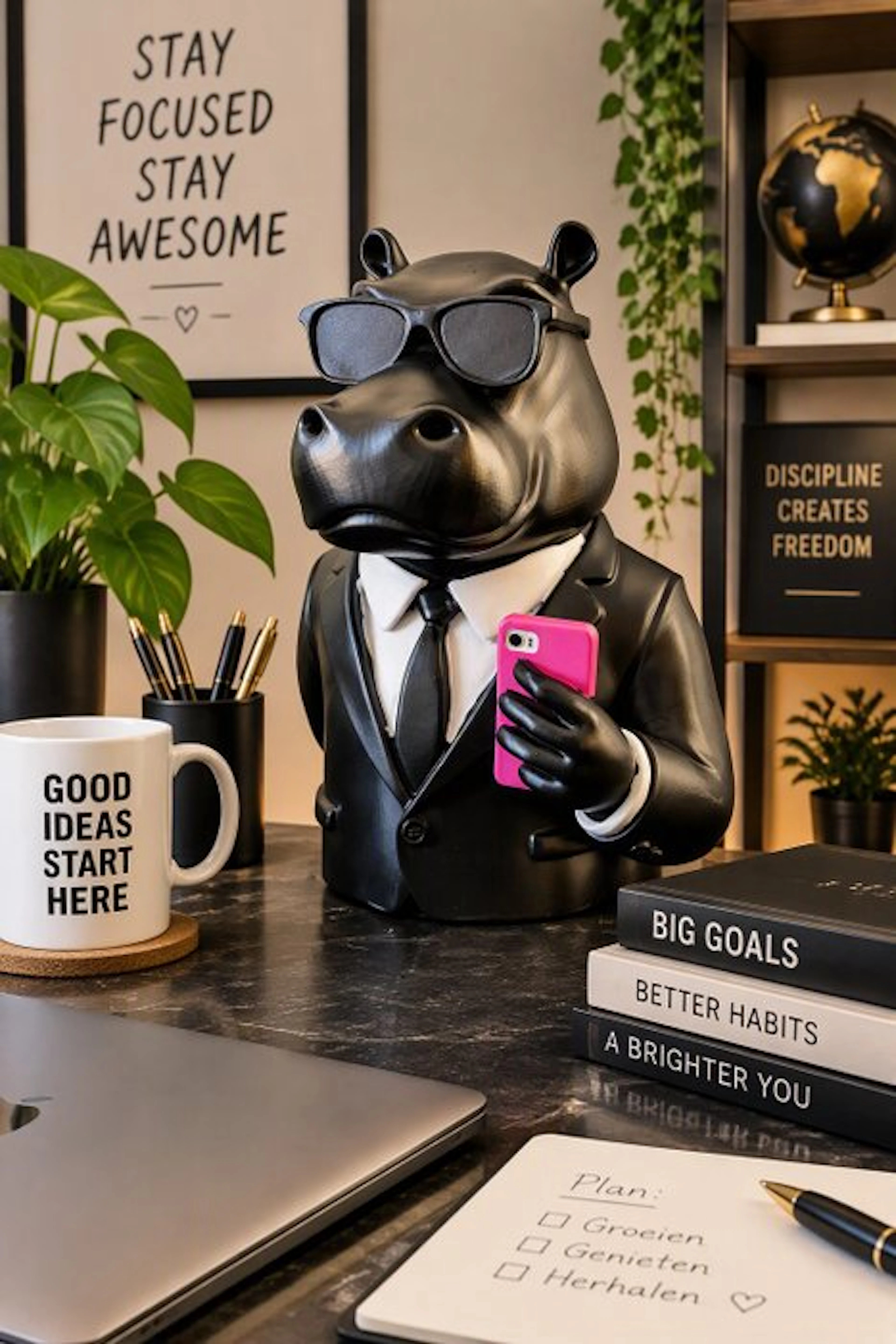 Pop-Art - Sculpture, Hippo Businessman - 30 cm - synthetic resins