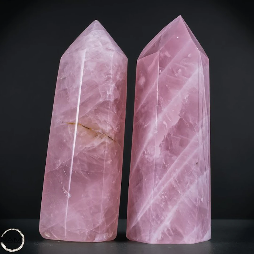 Rose Quartz Obelisks in the elegant duo- 2112.12 g - (2)
