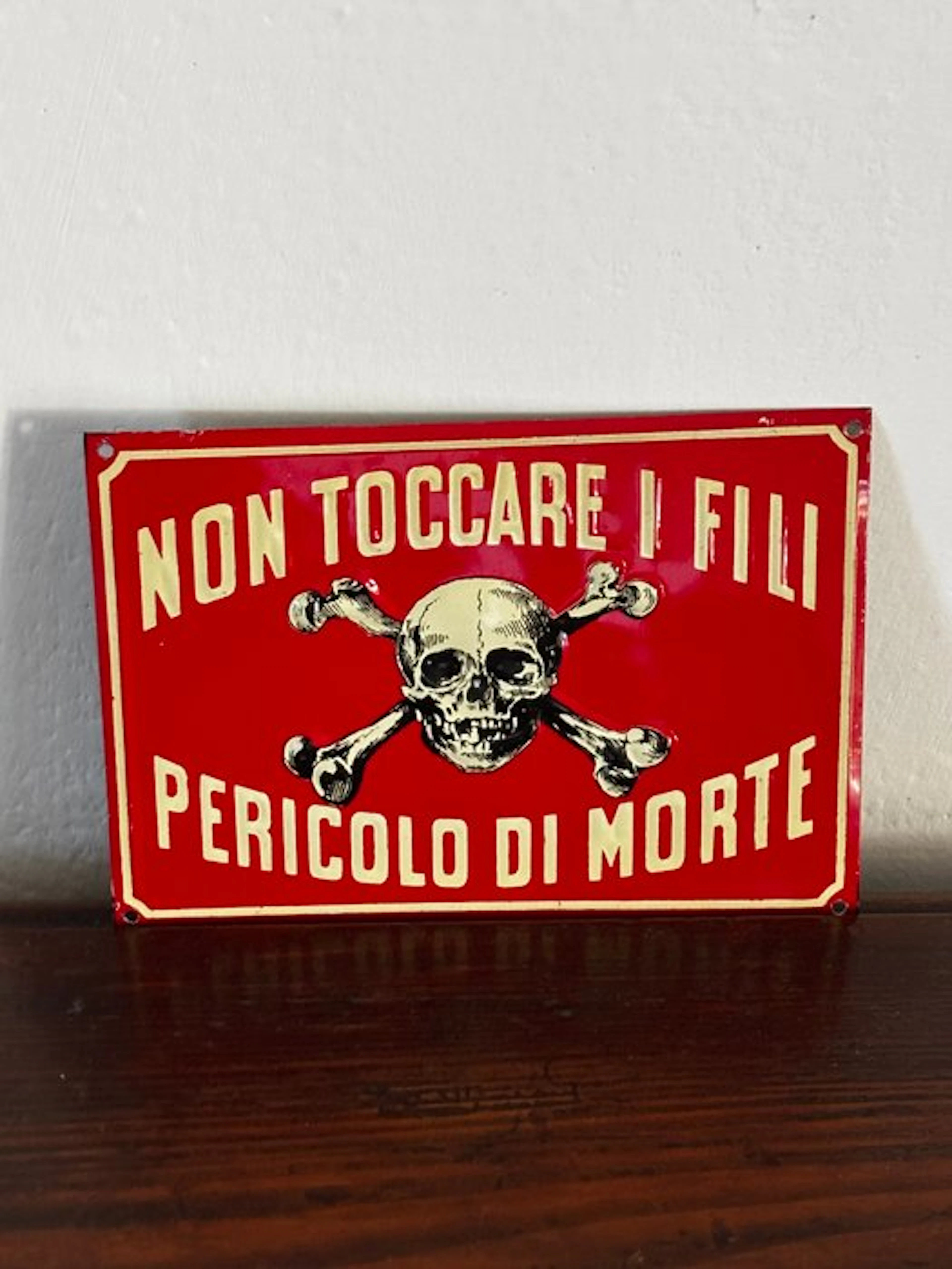 Rare Italian Industrial Porcelain Enamel Danger Sign –...