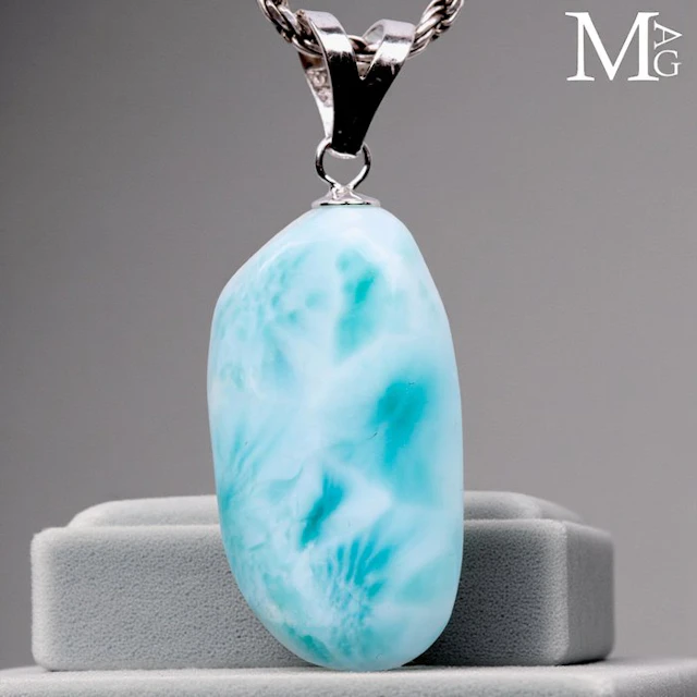 Natural Larimar Freeform Pendant - 925 Silver Premium...