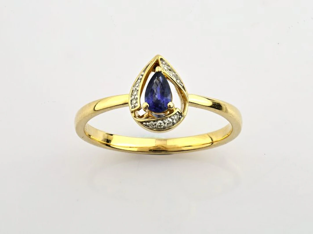 No reserve price - Ring - 14 kt. Yellow gold - 0.30ct. tw. Sapphire - Diamond