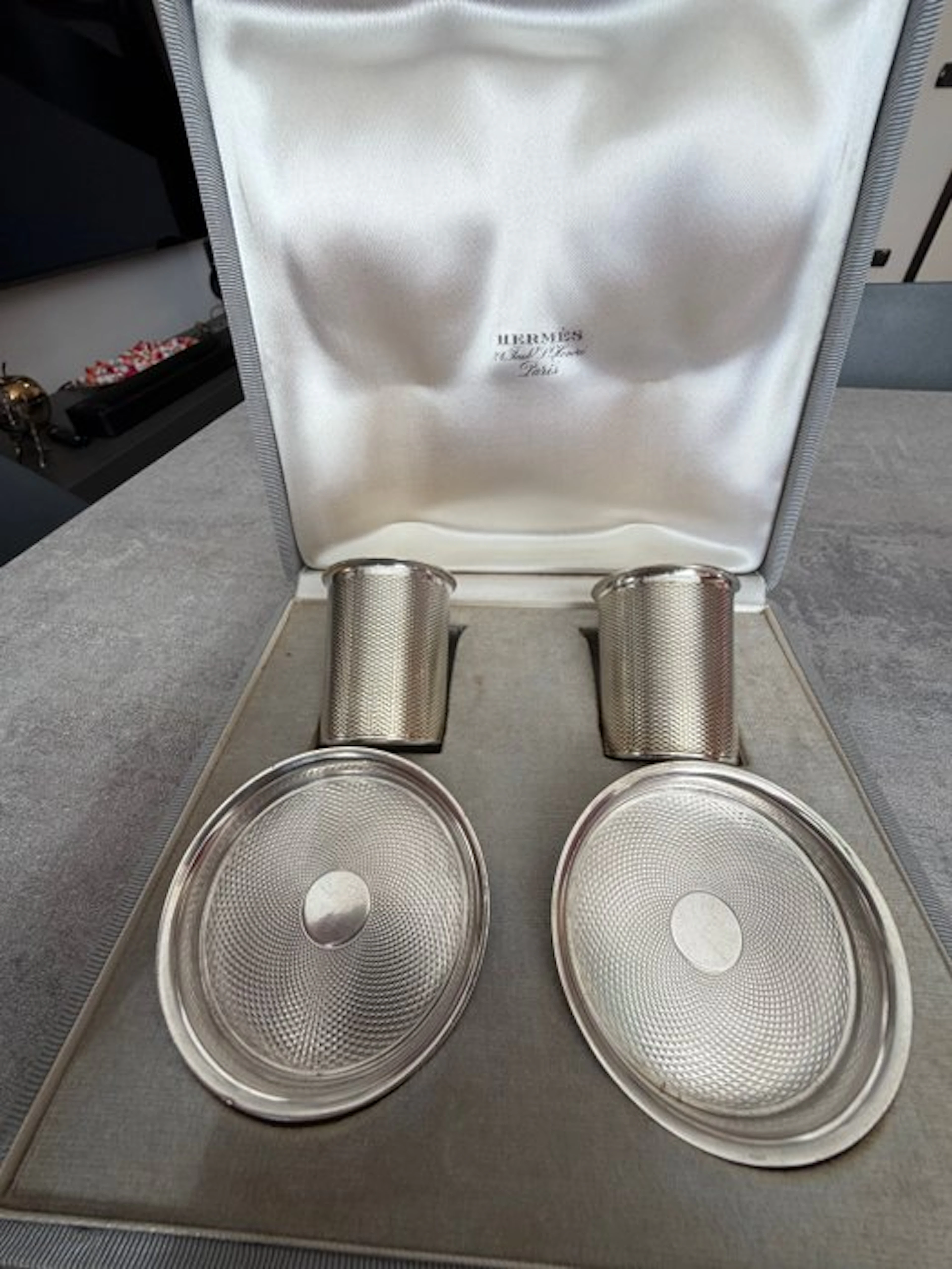 Hermès, set da fumo - Desk set (4) - Silver gilt