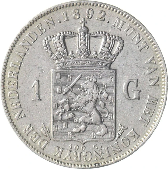 Netherlands. Wilhelmina. 1 Gulden 1892 (No reserve price)
