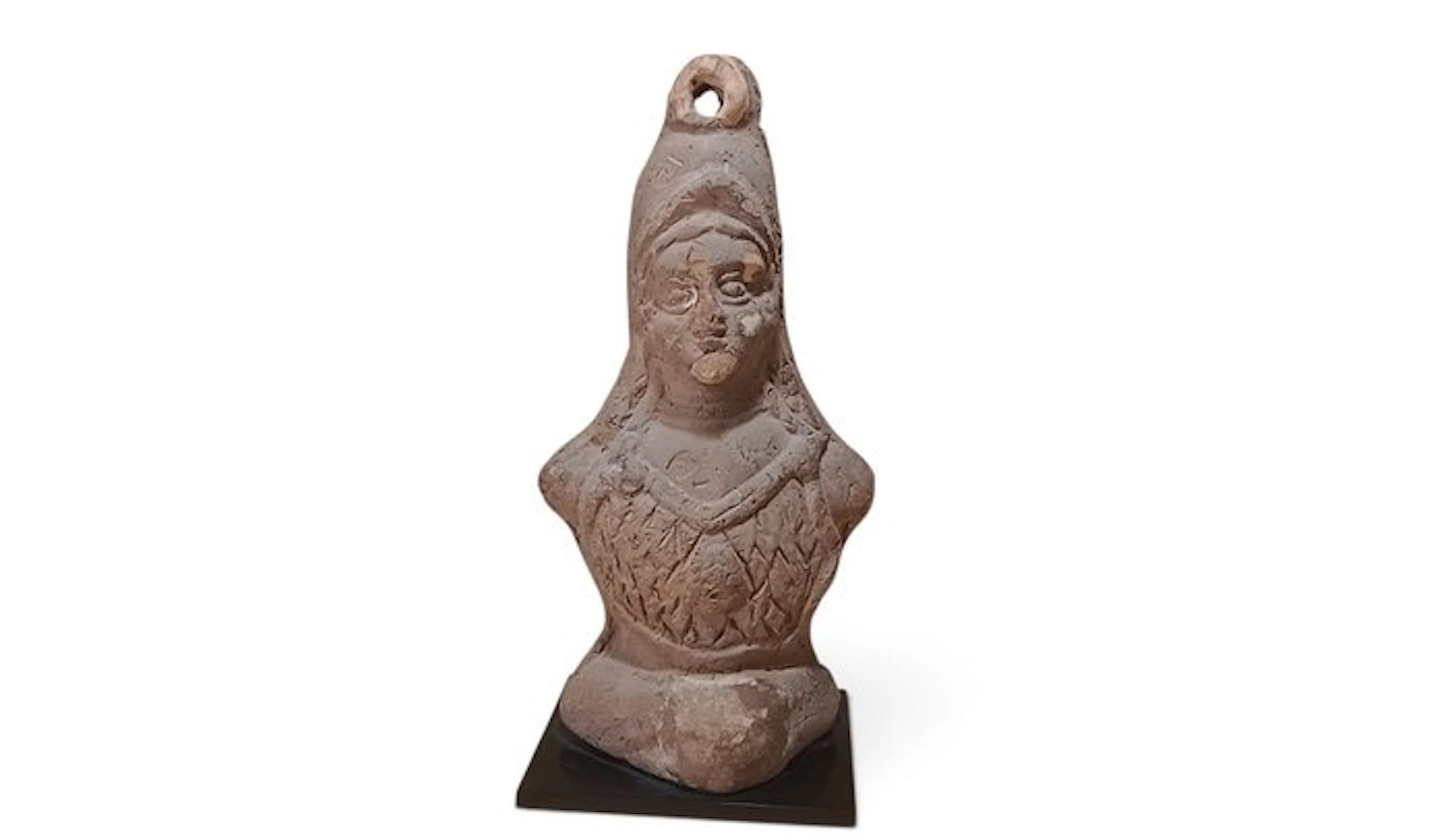 Ancient Egypt, Ptolemaic Large 21cm Votive Terracotta Bust of Athena with Aegis