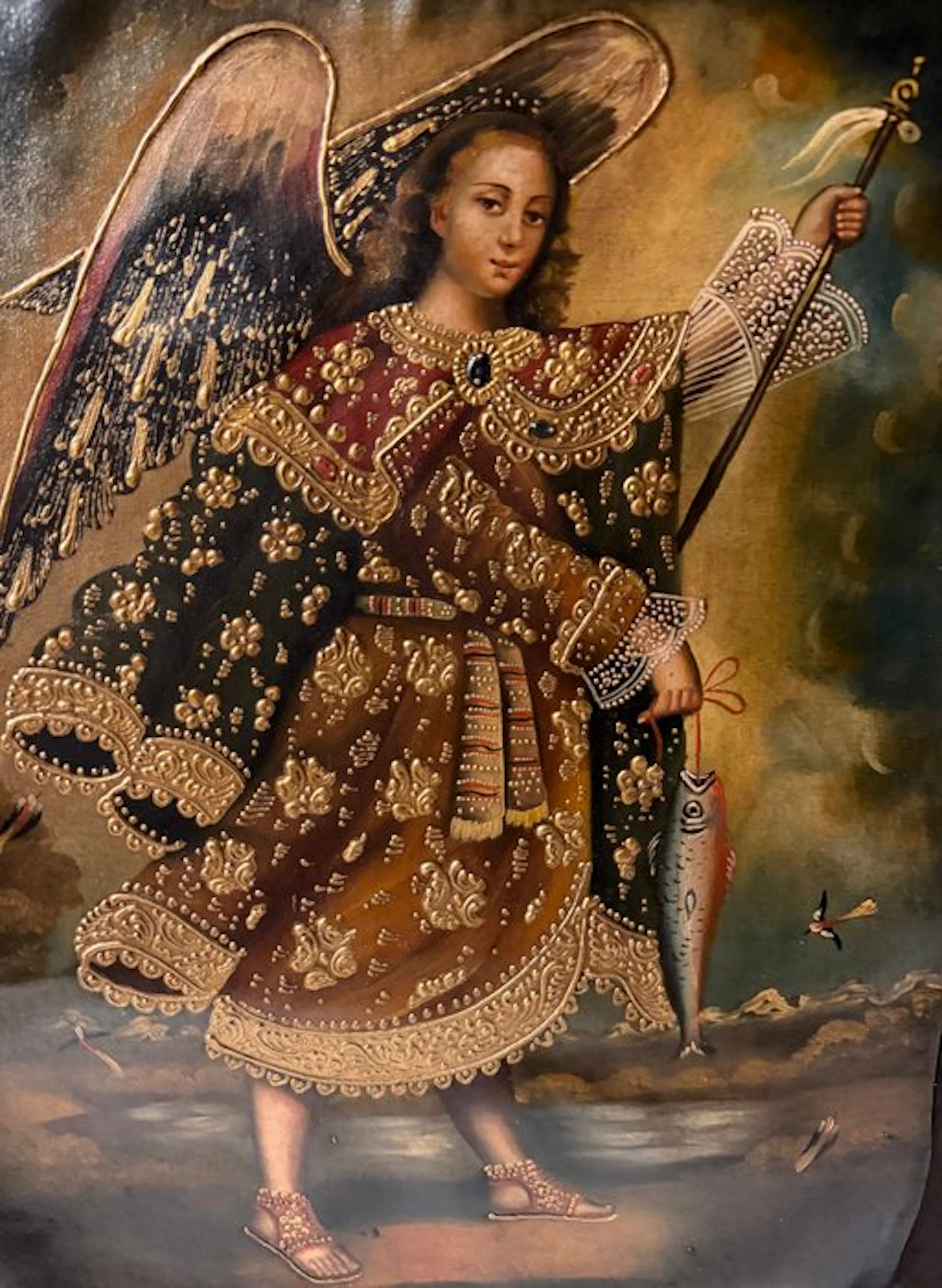 Cuzco School (XX) - Archangel Raphael fishing