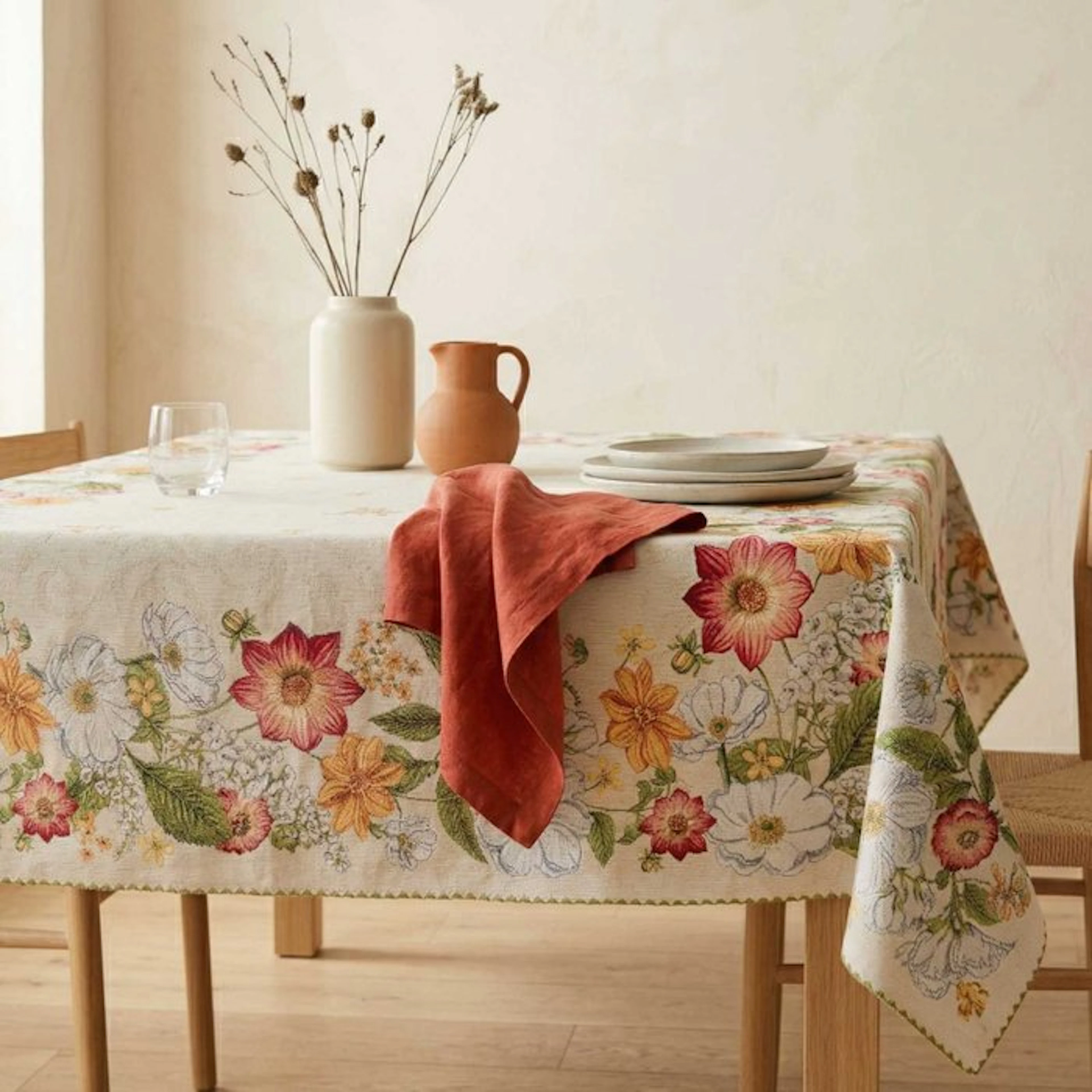 AA155 - Gobelin Tablecloth with Floral Motif and Green...