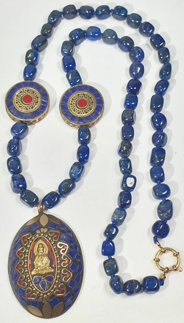 Natural Afghan lapis lazuli and Protector Buddha pendant - Good luck - Necklace