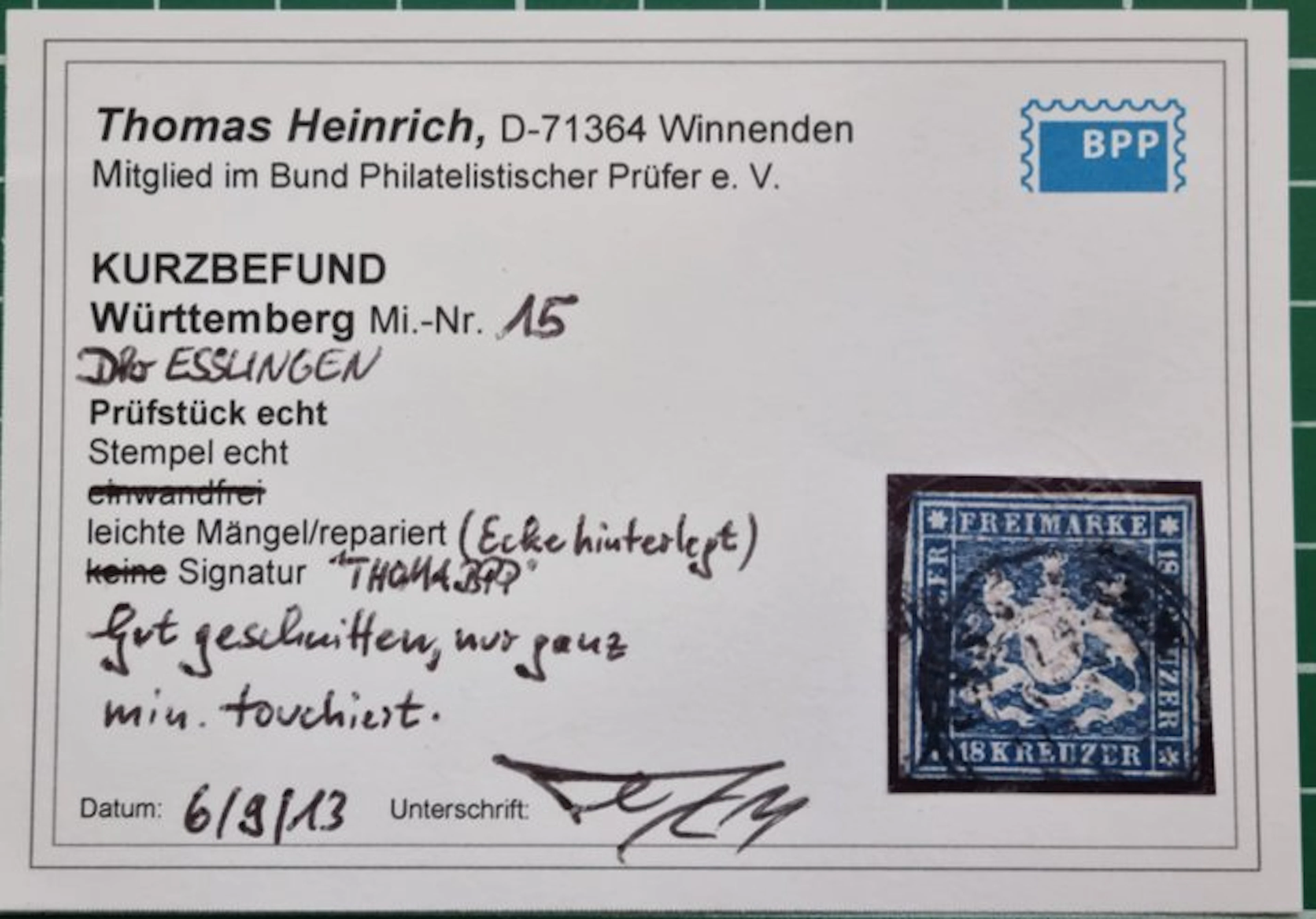 Württemberg 1860 - Württemberg coat of arms 1860 - Michel Spezial 15