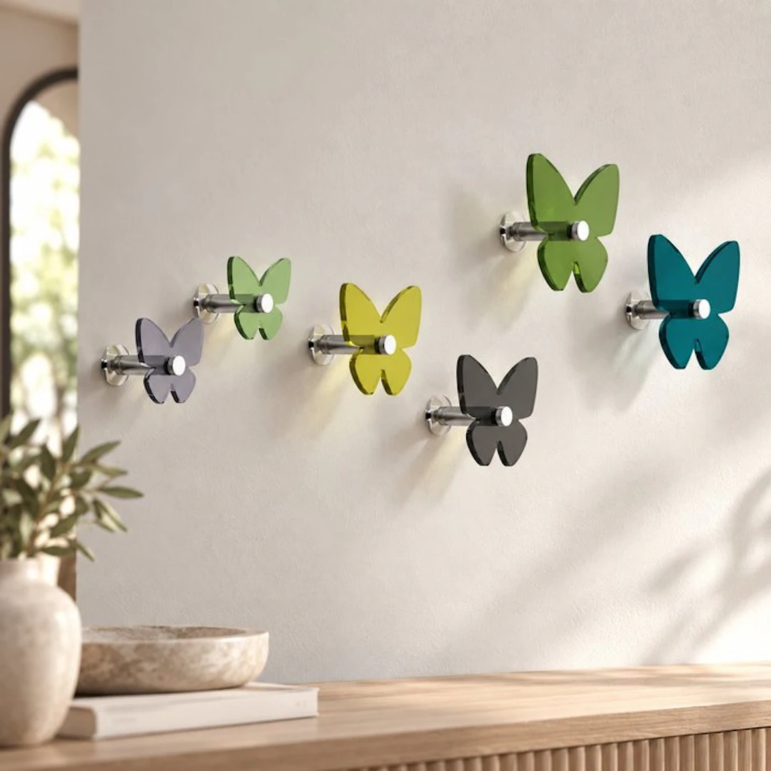 ArtKalo - Set of coat hooks (6) - Butterfly - Acrylic glass, metal - Color 04