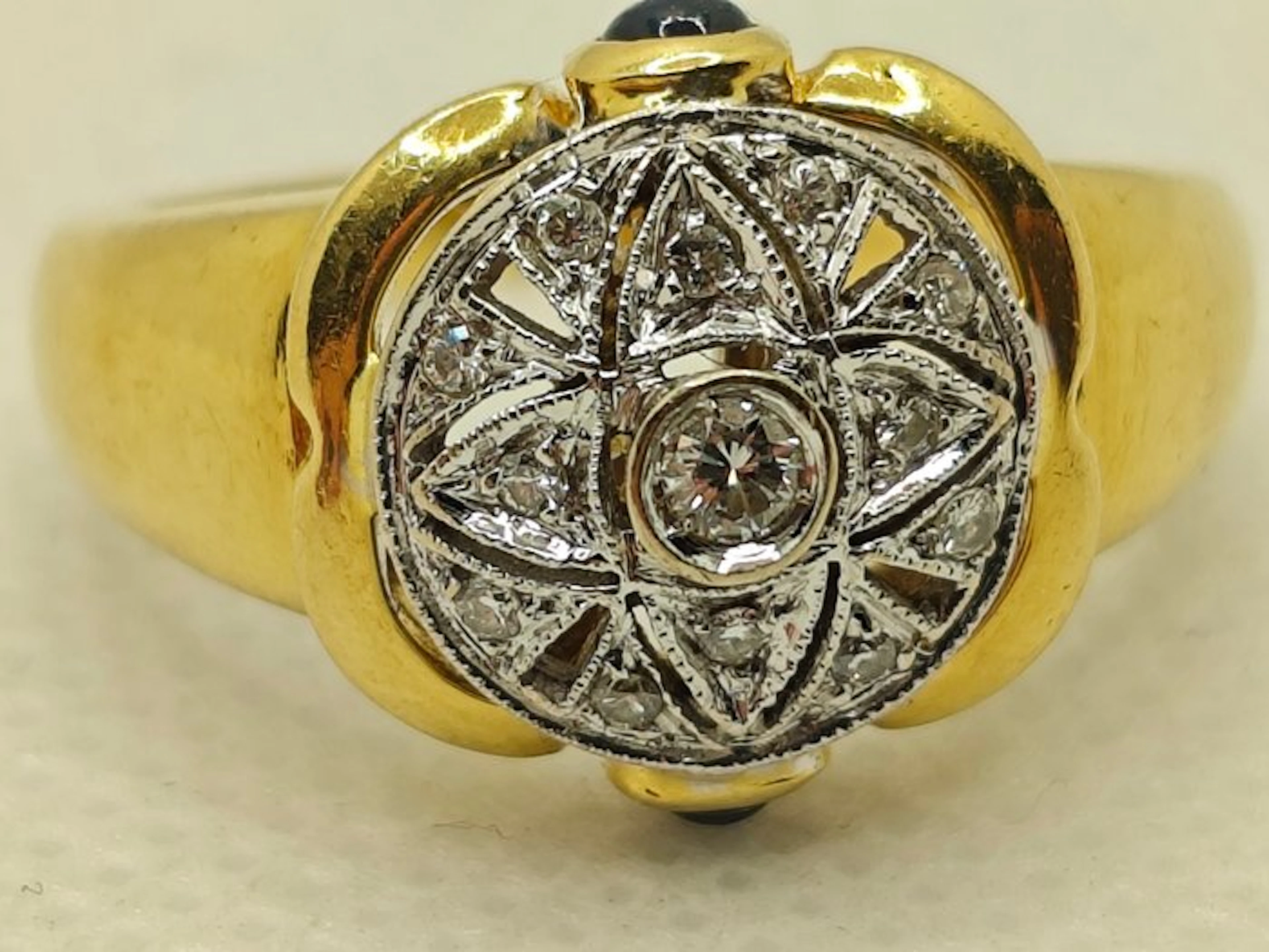 Ring - 18 kt. Yellow gold, White gold Diamond (Natural) - Sapphire