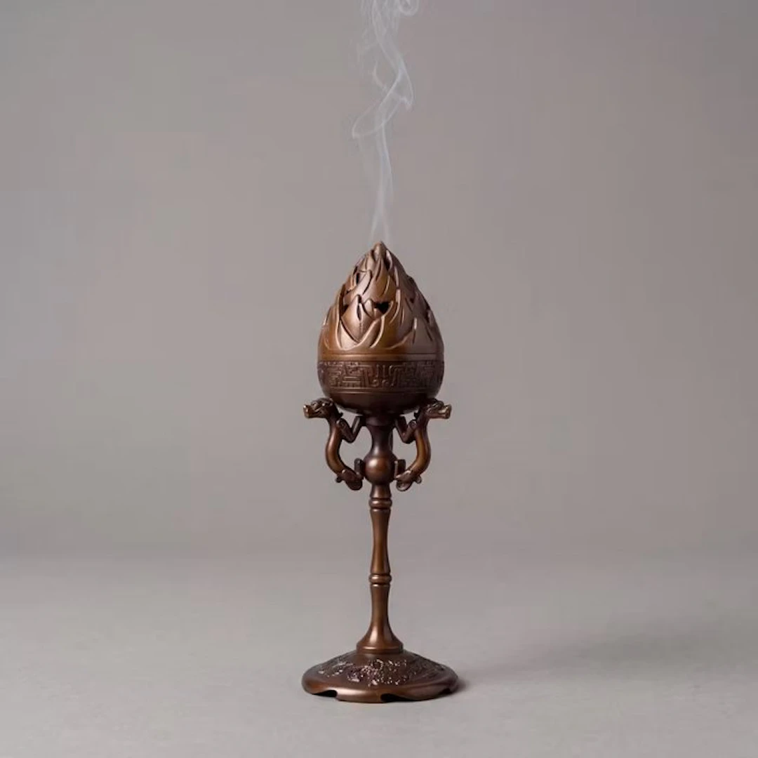 Incense burner - Bronze - Lotus, dragons and phoenix