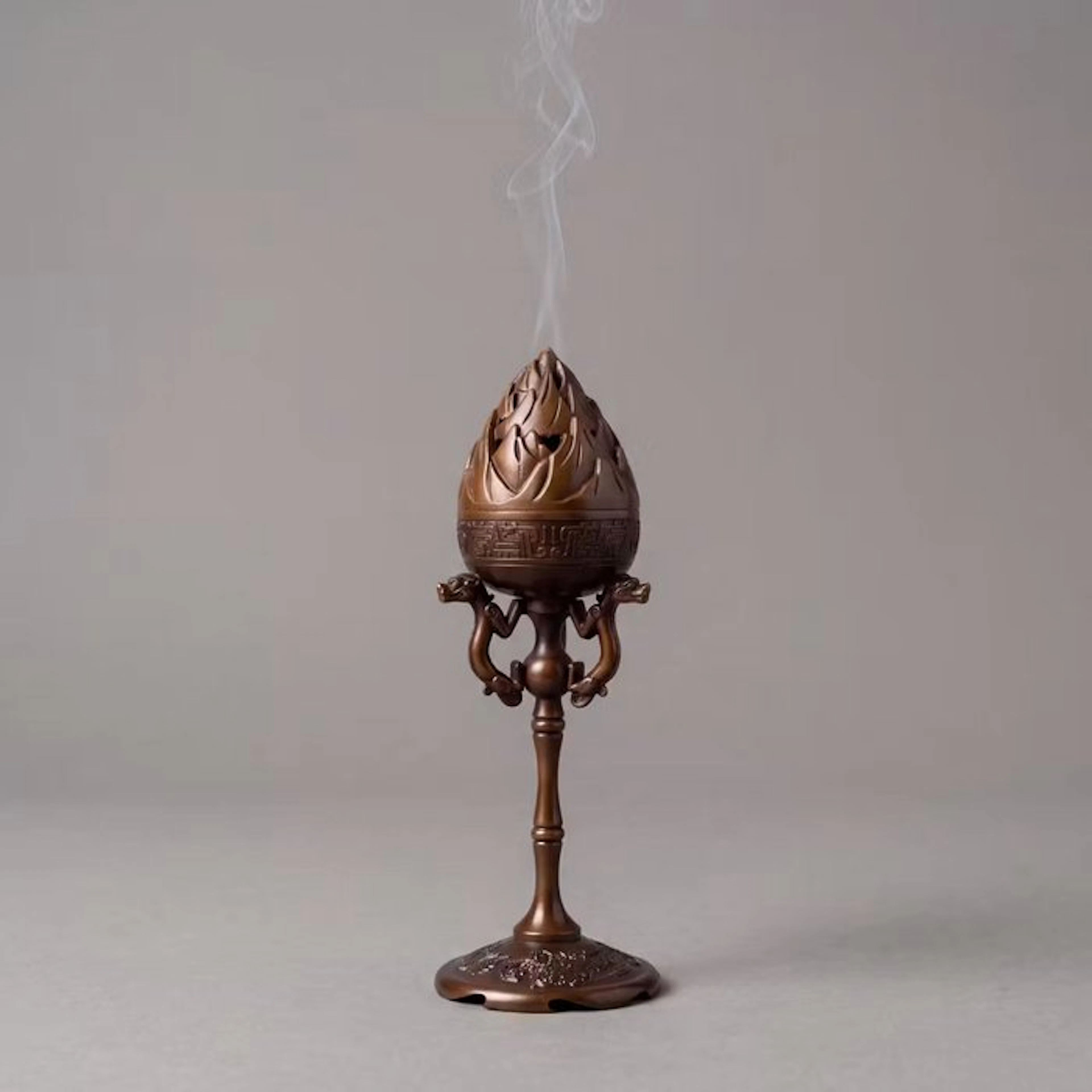 Incense burner - Bronze - Lotus, dragons and phoenix