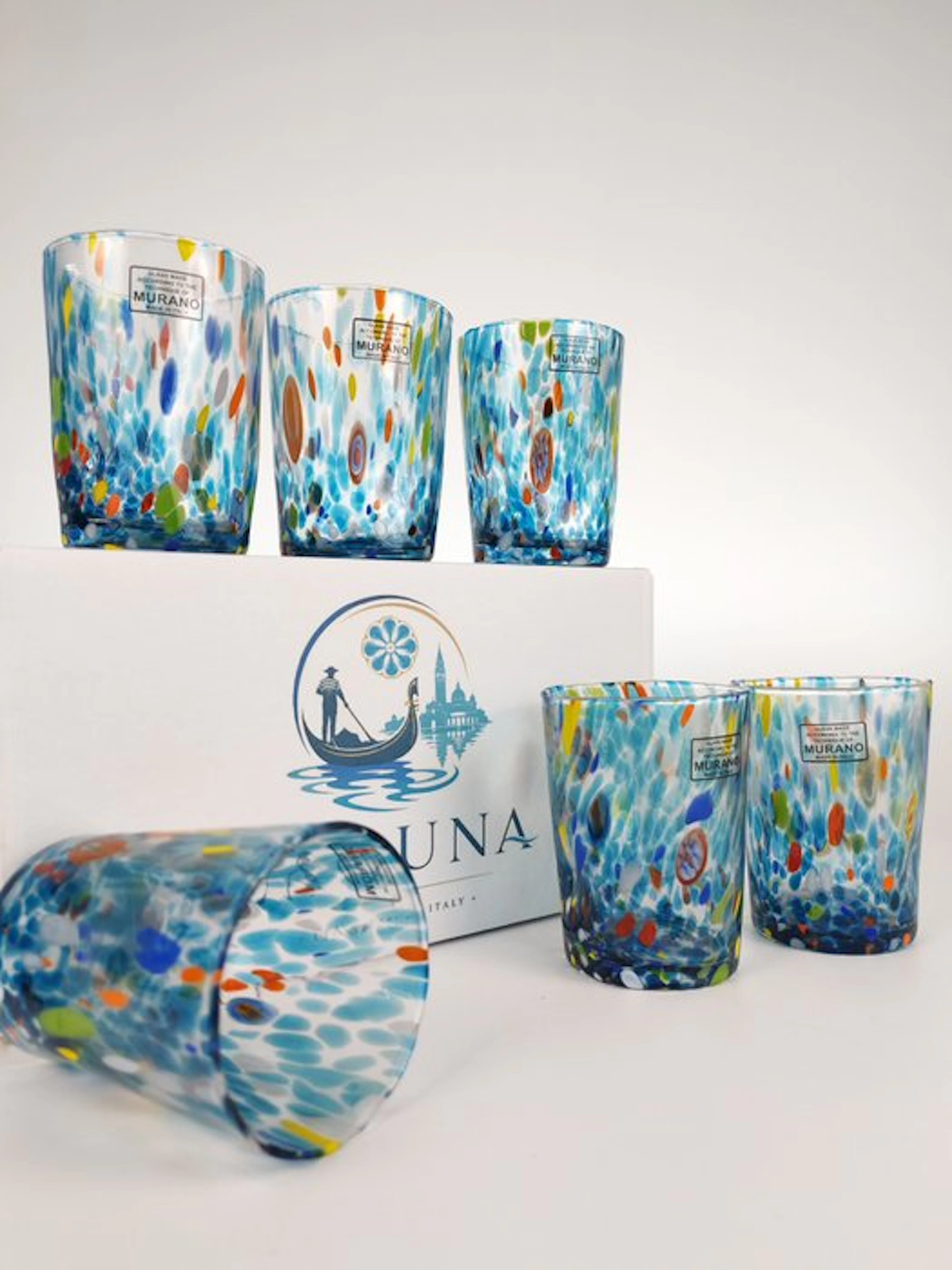 Secoloventesimo - Drinking service (6) - Lagoon - Glass - 6 Drops of Fornasa