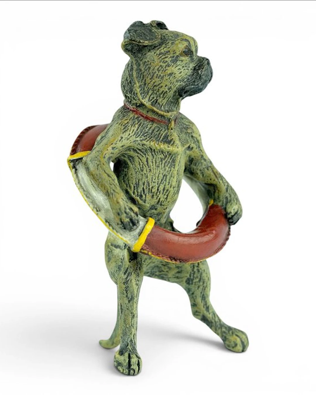 Sculpture, Pug with Lifebuoy in Vienna Bronze Style - 8.5 cm - Bronze