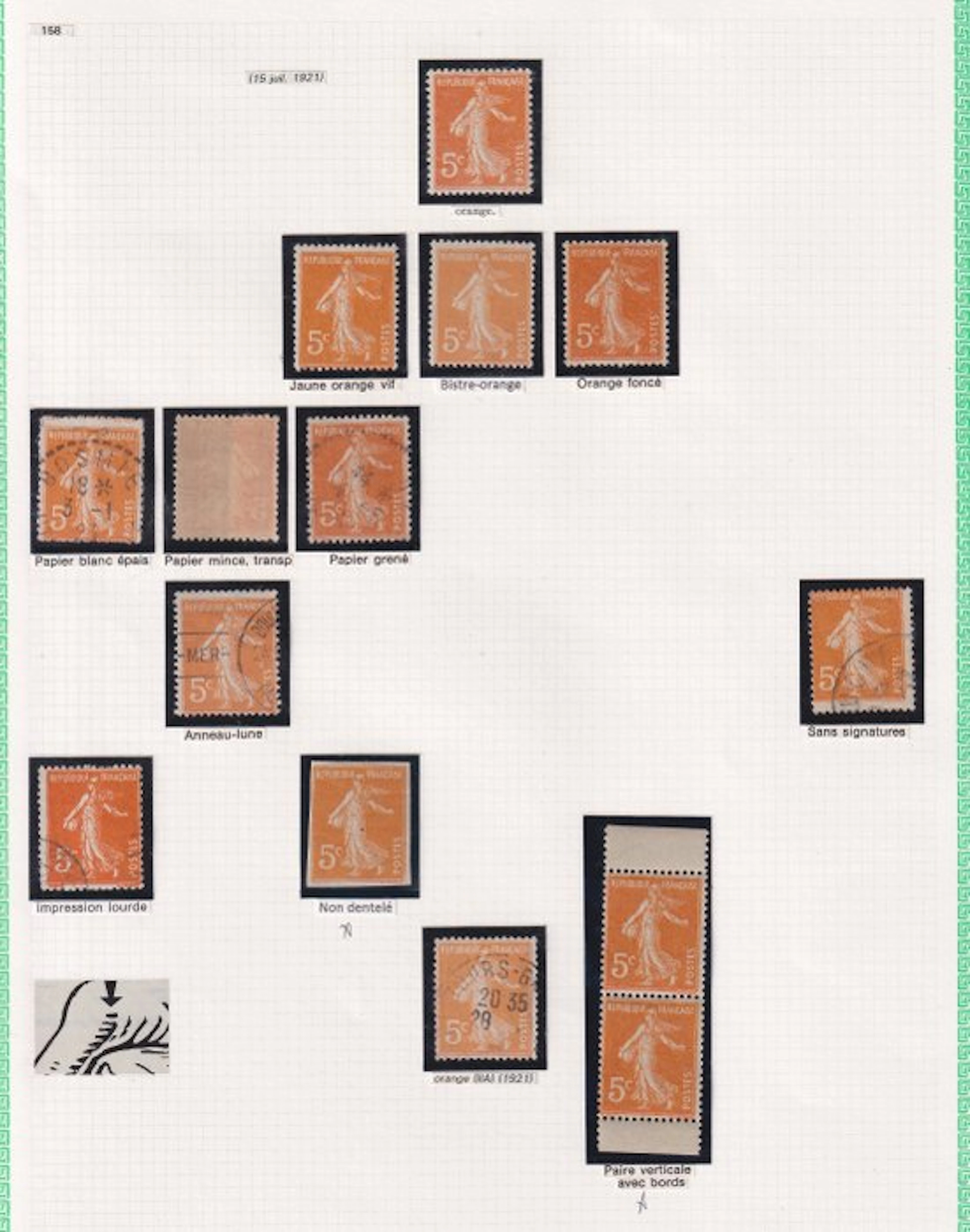 France 1921/1923 - avec variétés; étude sur le type semeuse - Yvert n°158 à 161