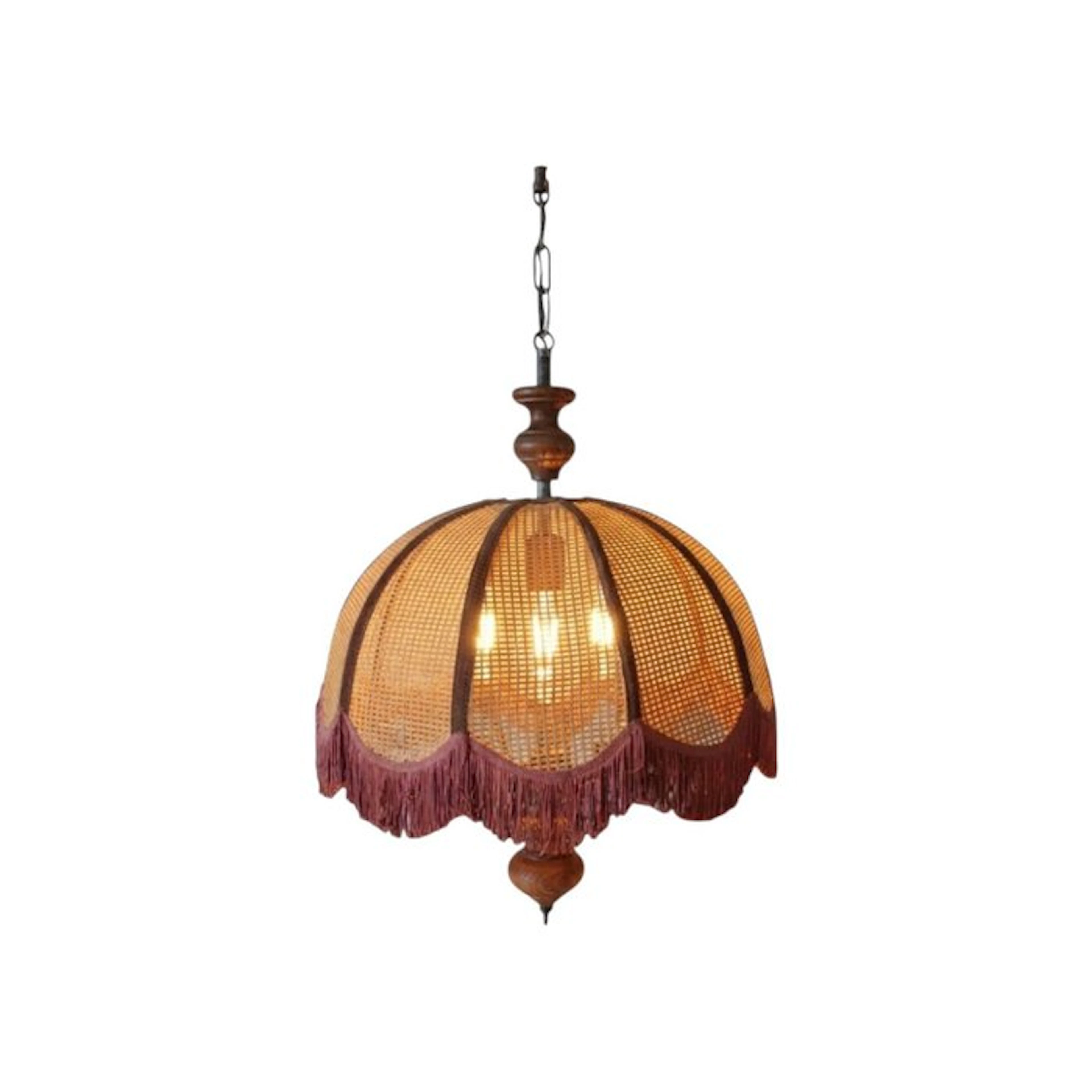 Shaded ceiling lamp - Steel, Rattan, Wood - Bohemian, vintage, chic 70s