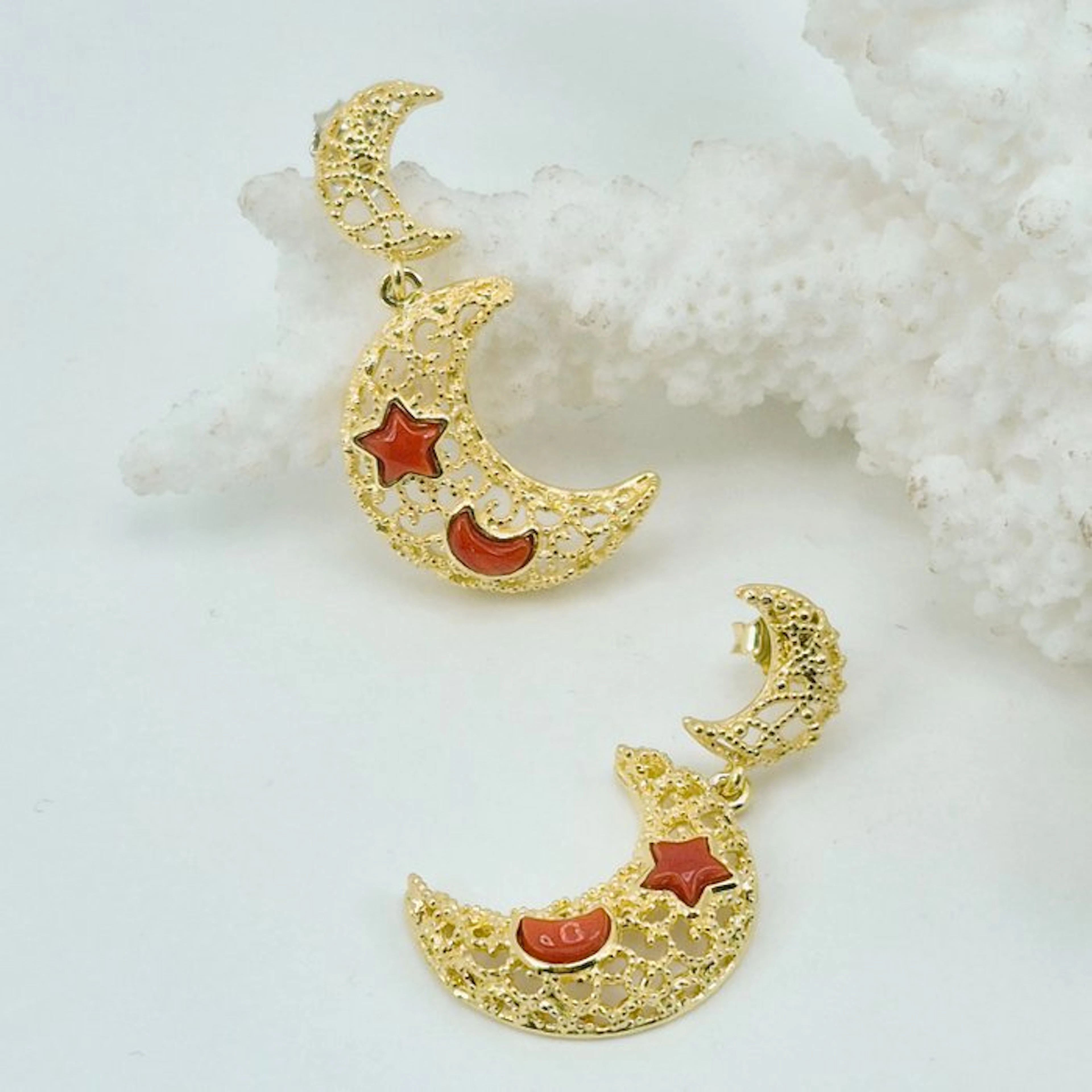 Coral - Silver, Gold-plated - Earrings - CORALLO MEDITERRANEO